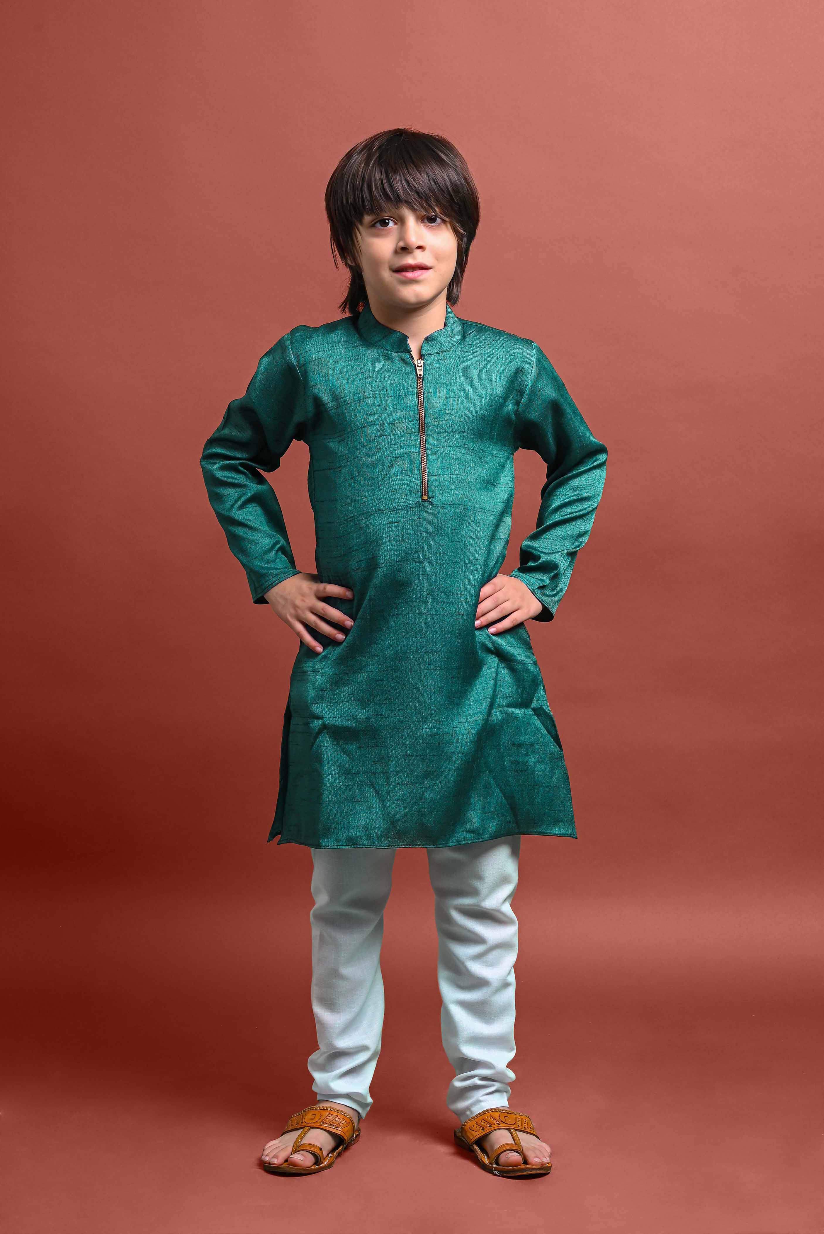 Aqua Printed Cotton Blend Kurta With Pajama Set – Vesham