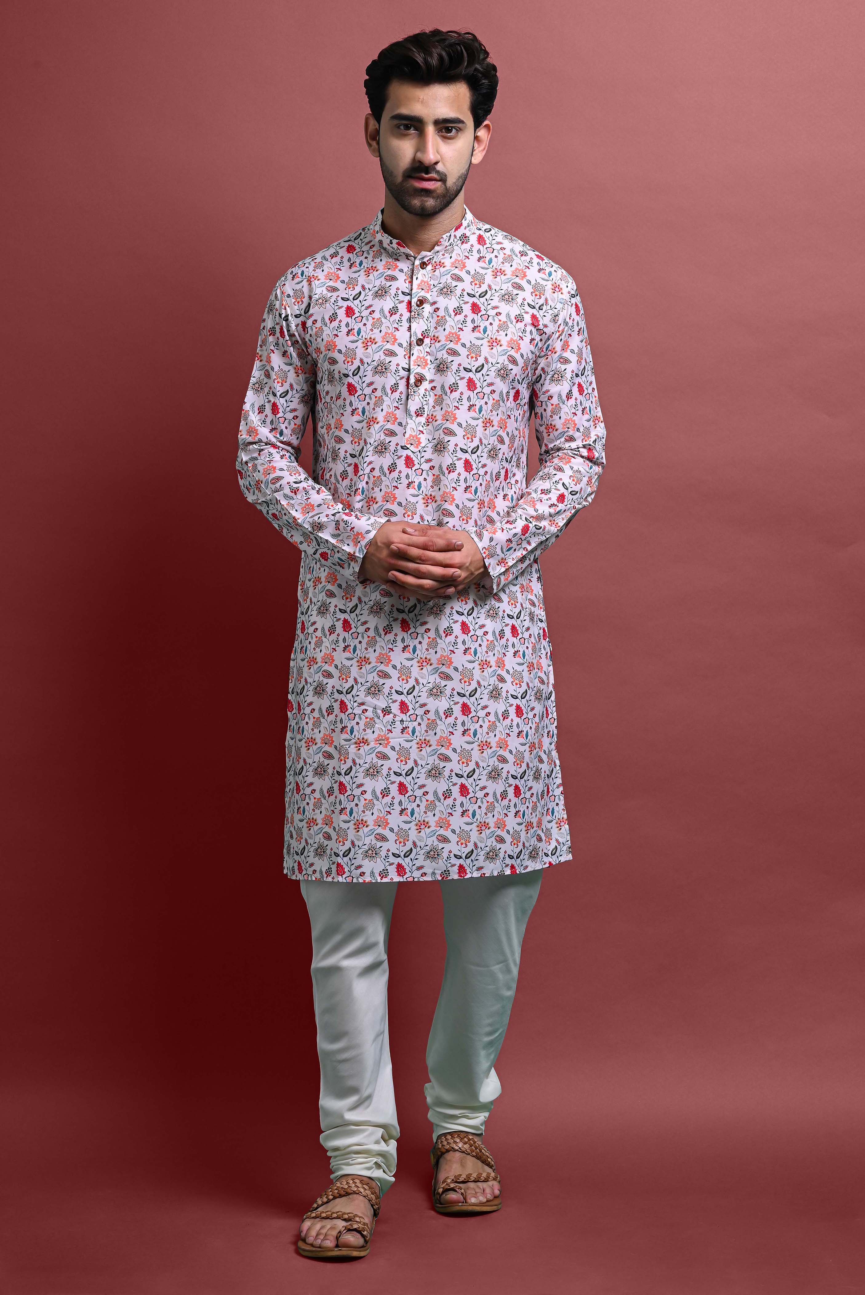 Animal Print Cotton Blend Pink Kurta Pajama Set – Vesham