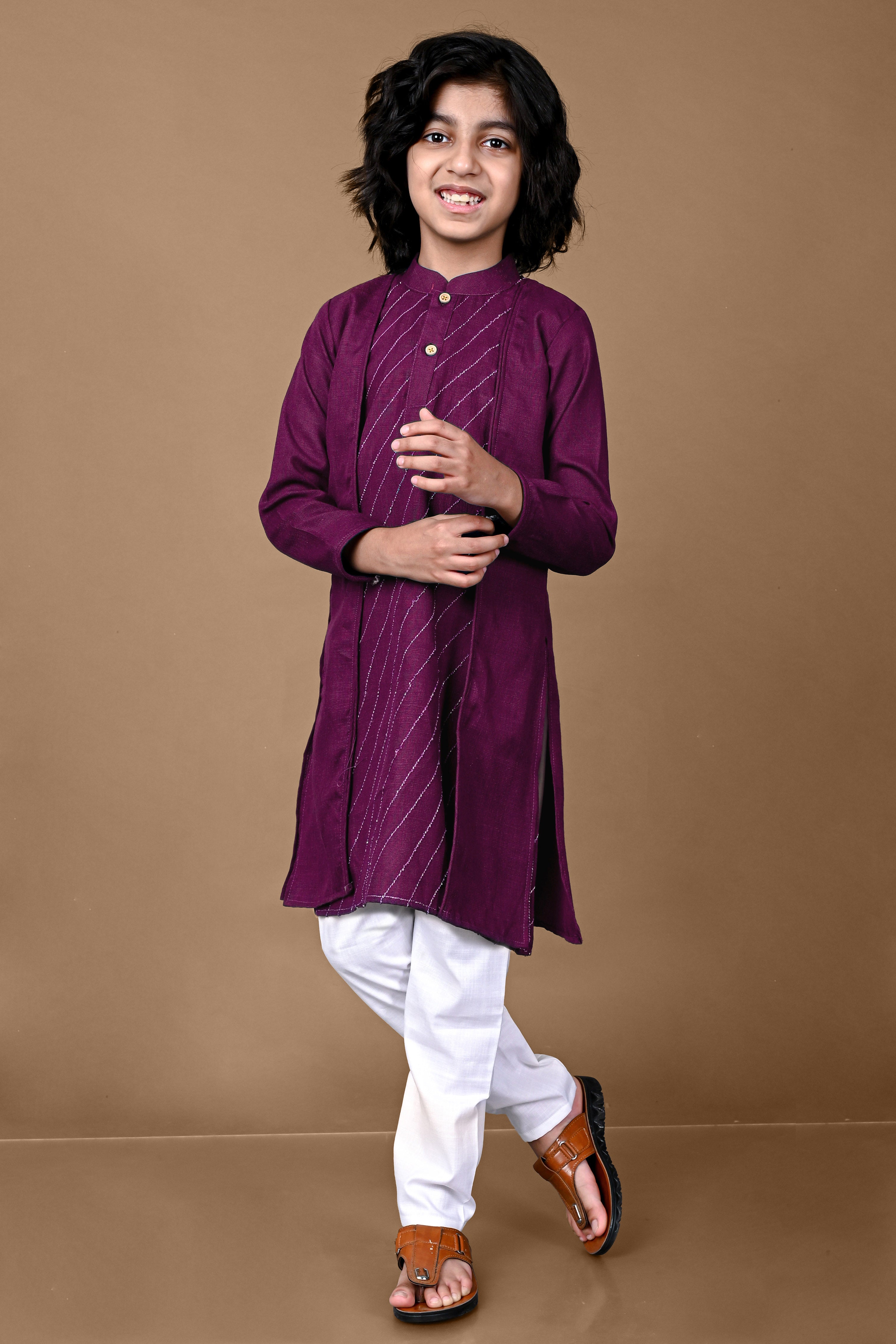 Jacket Design Purple Kurta Pajama Set Vesham Retails