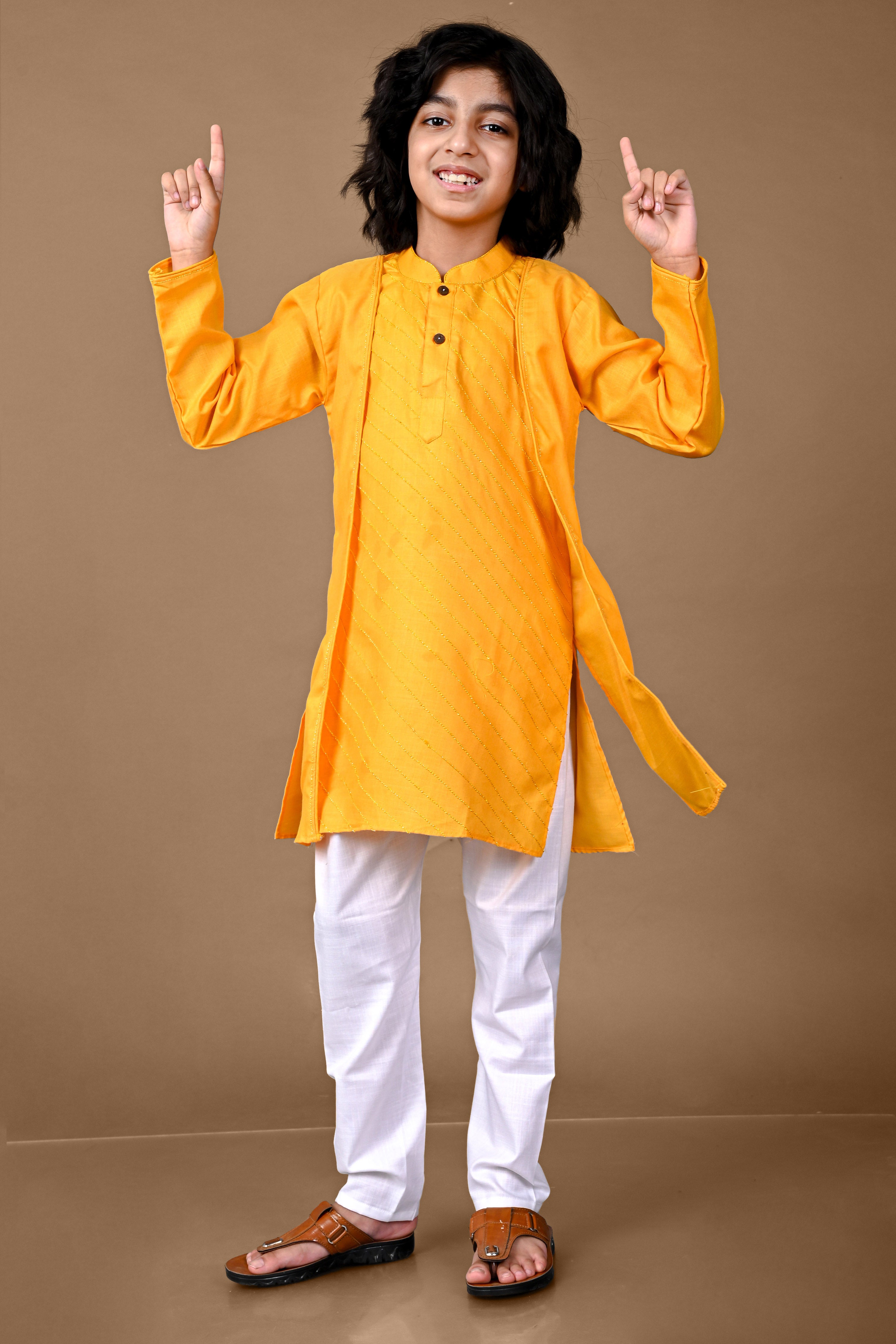 Jacket Design Yellow Kurta Pajama Set Vesham Retails