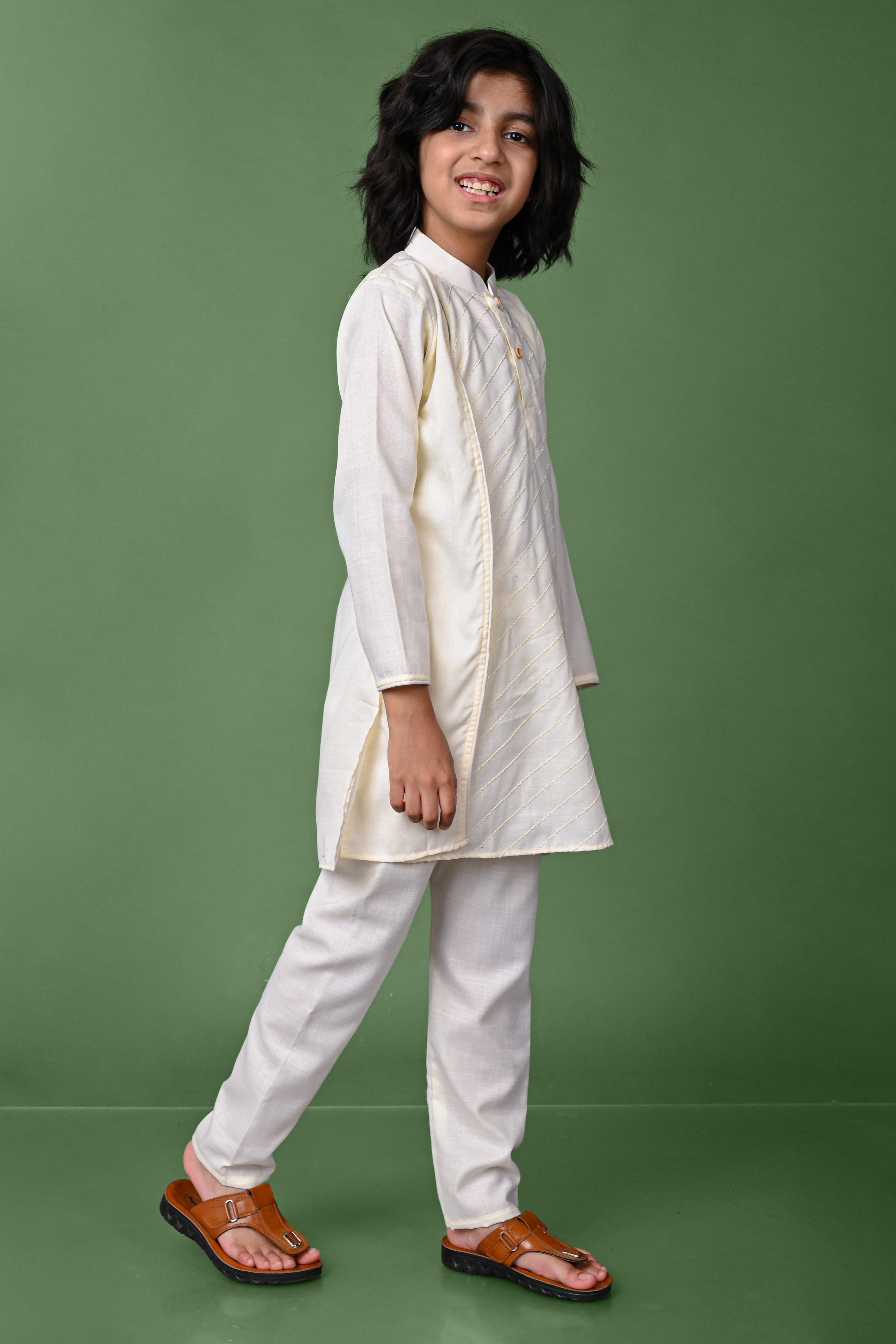 Jacket Design Beige Kurta Pajama Set Vesham Retails