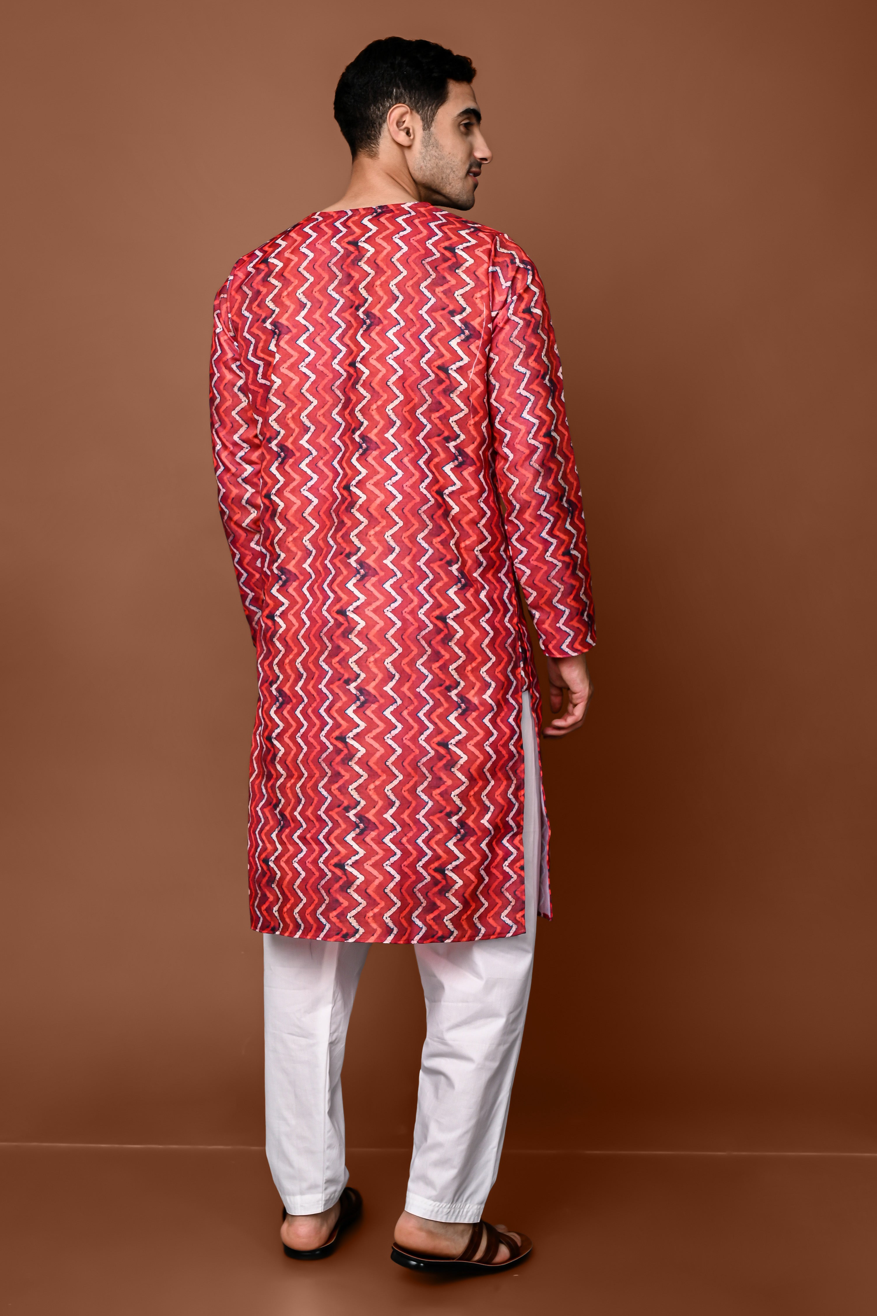 Maroon Chevron Printed Angrakha Kurta And Pajama Set For Men Vesham Retails