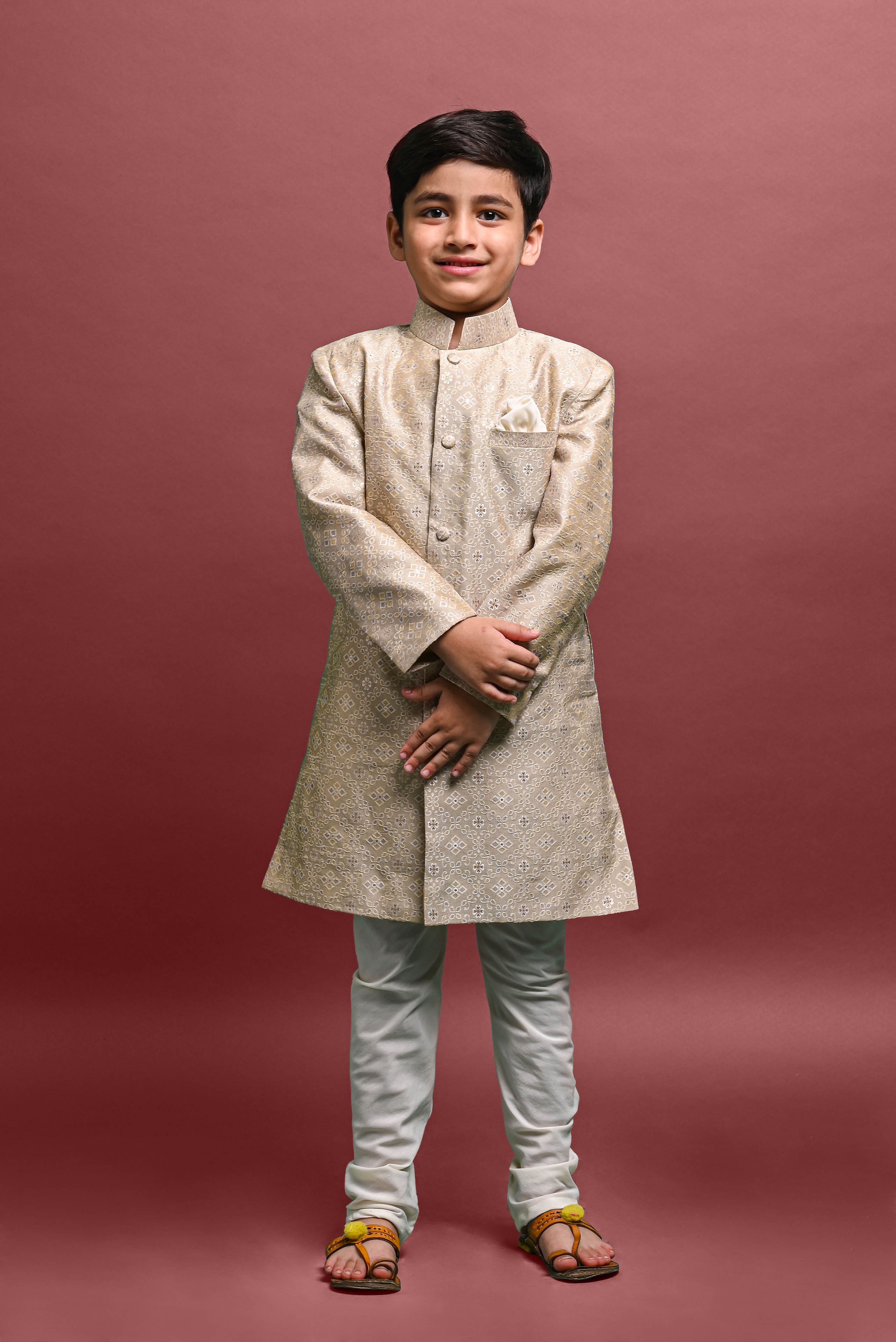 Beige Sherwani Set For Boys Vesham Retails