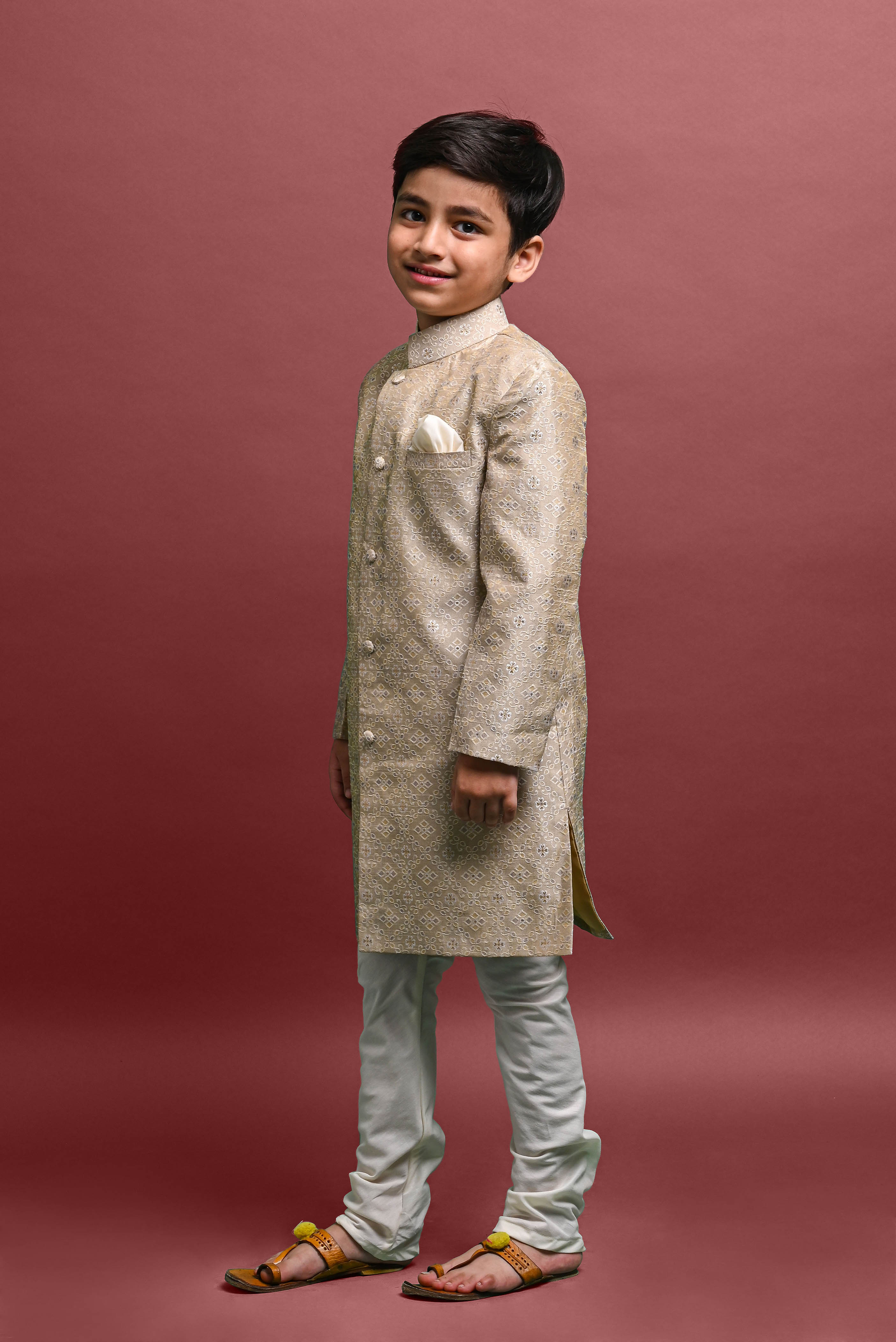 Beige Sherwani Set For Boys Vesham Retails