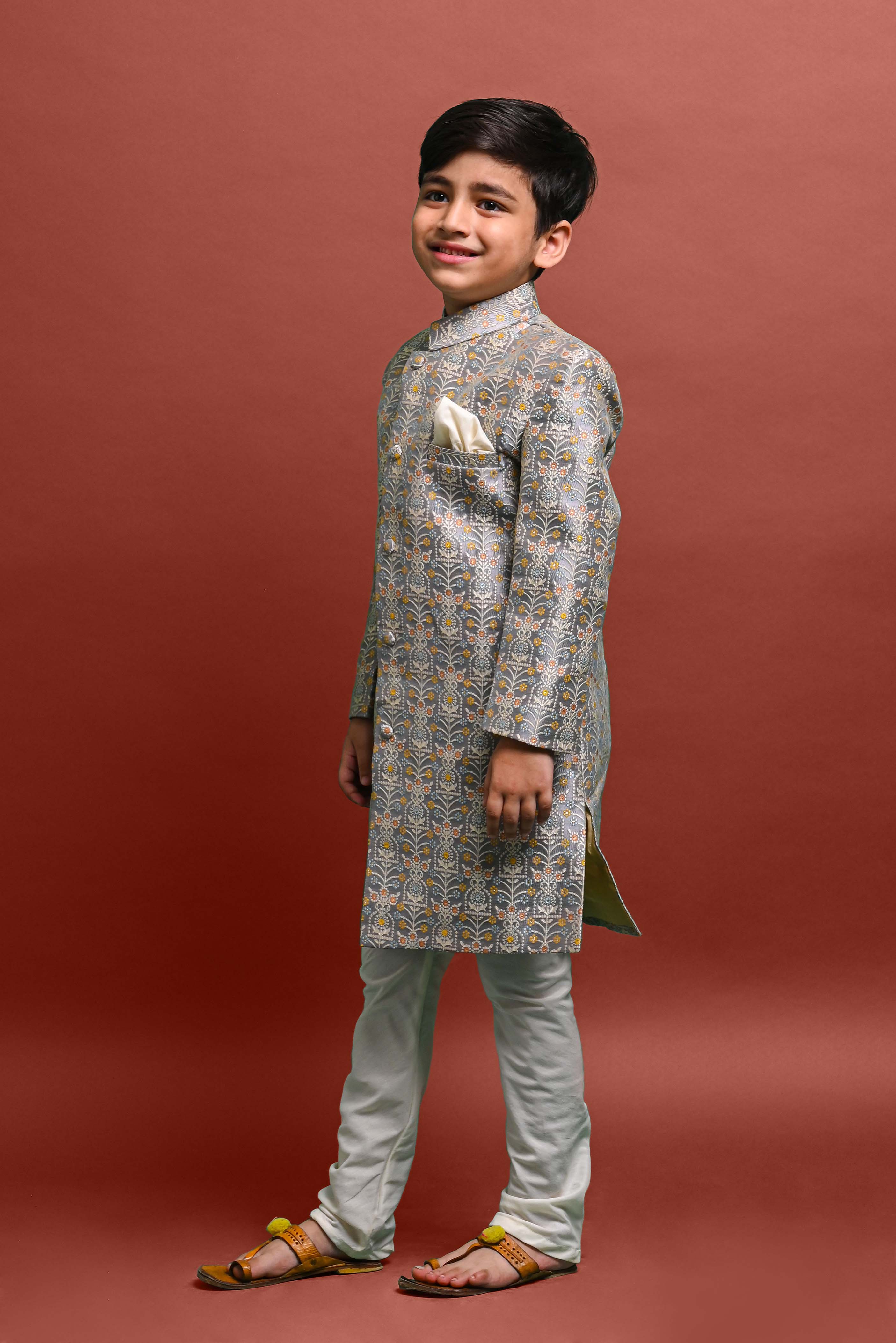 Grey Sherwani Set For Boys Vesham Retails