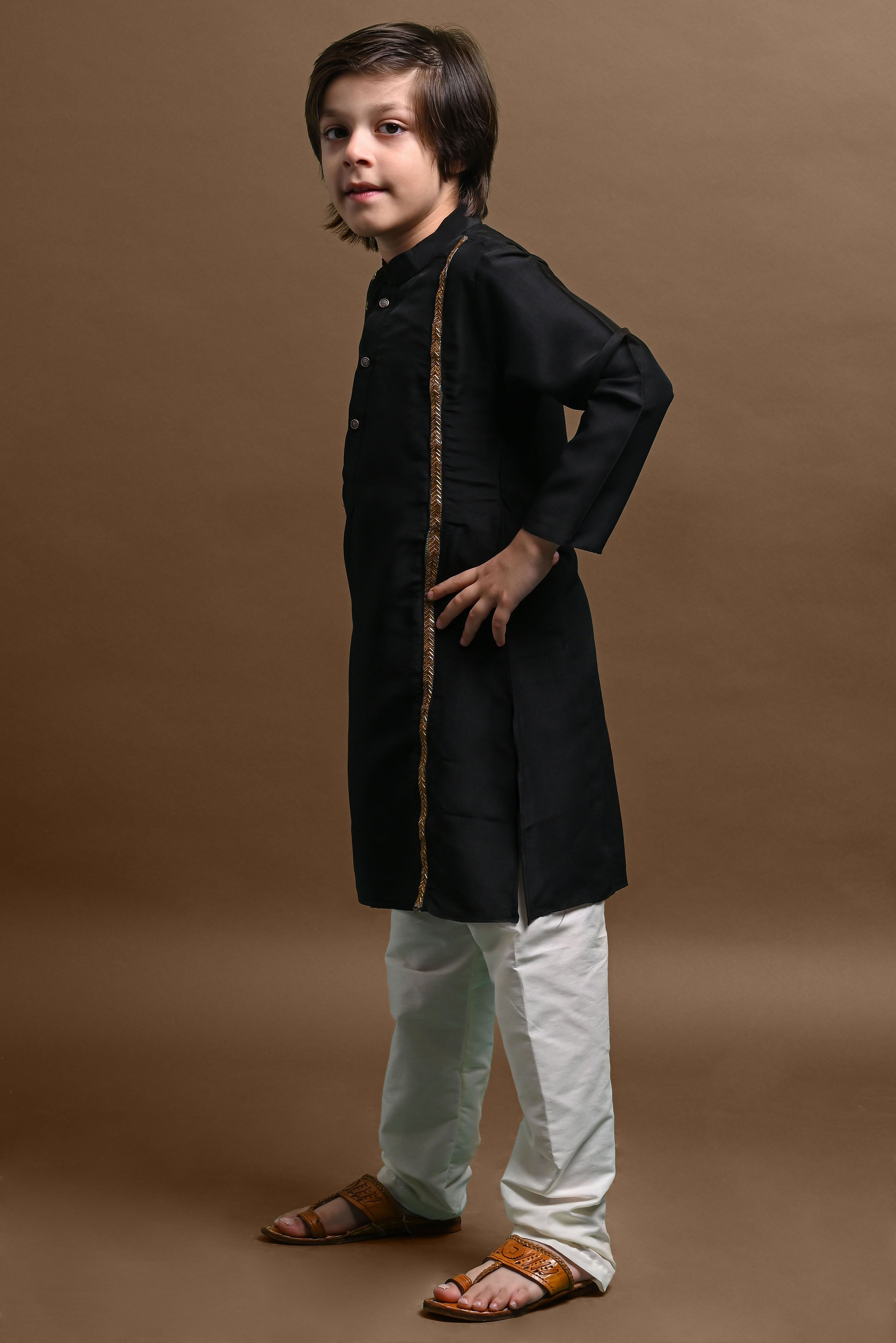 Black Emblished Kurta With Pajama Set for kids Vesham Retails