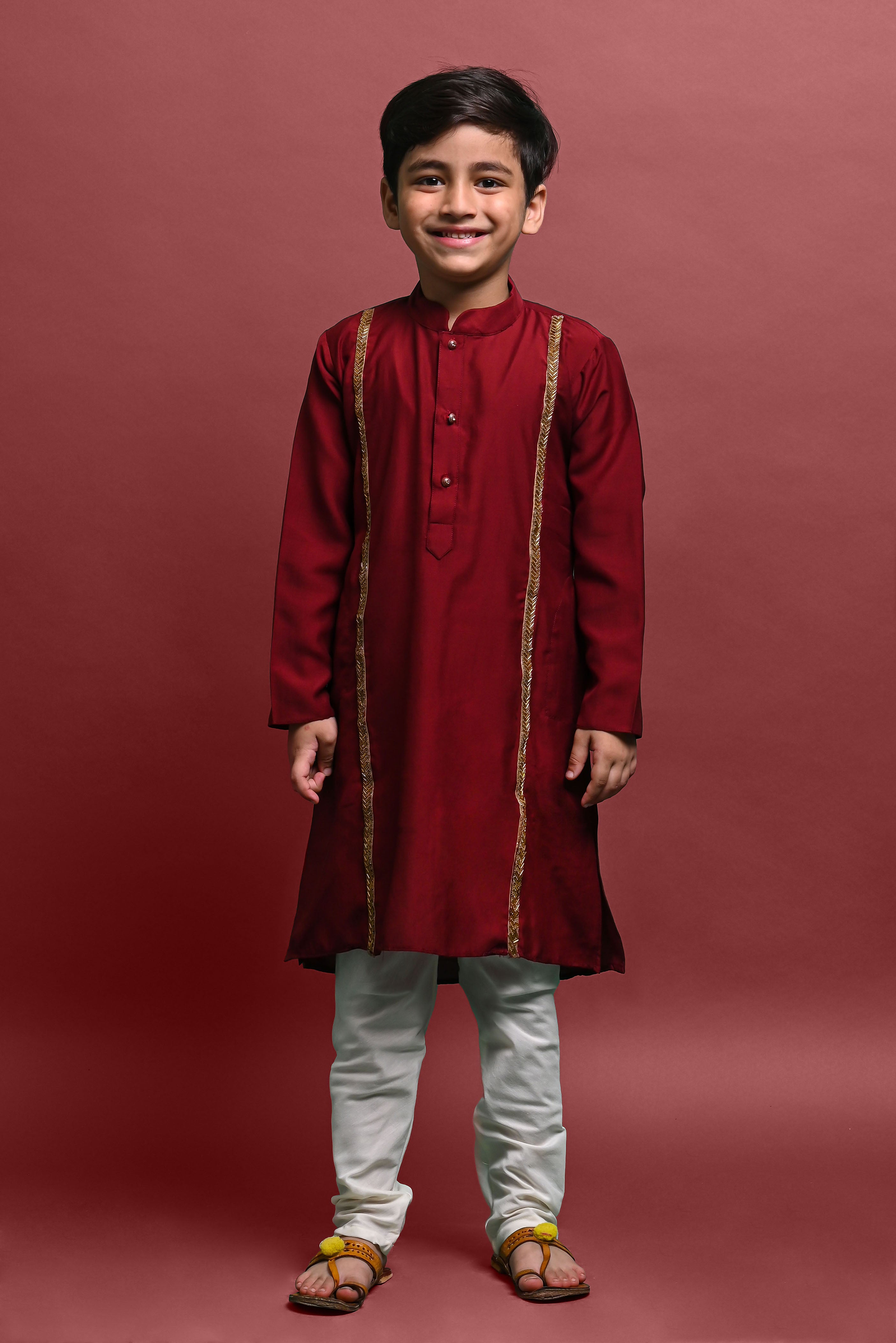 Maroon Emblished Kurta With Pajama Set for kids Vesham Retails