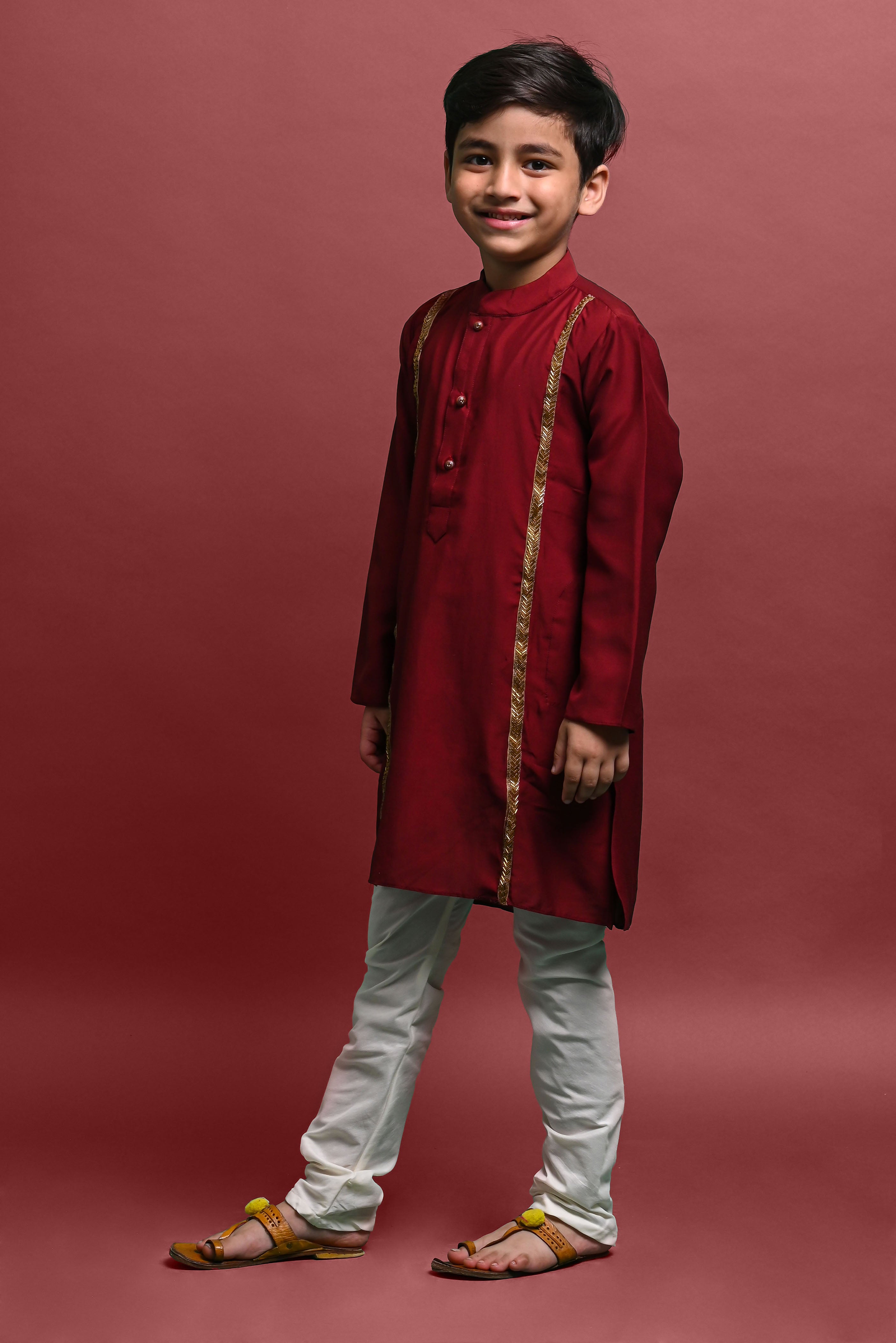 Maroon Emblished Kurta With Pajama Set for kids Vesham Retails