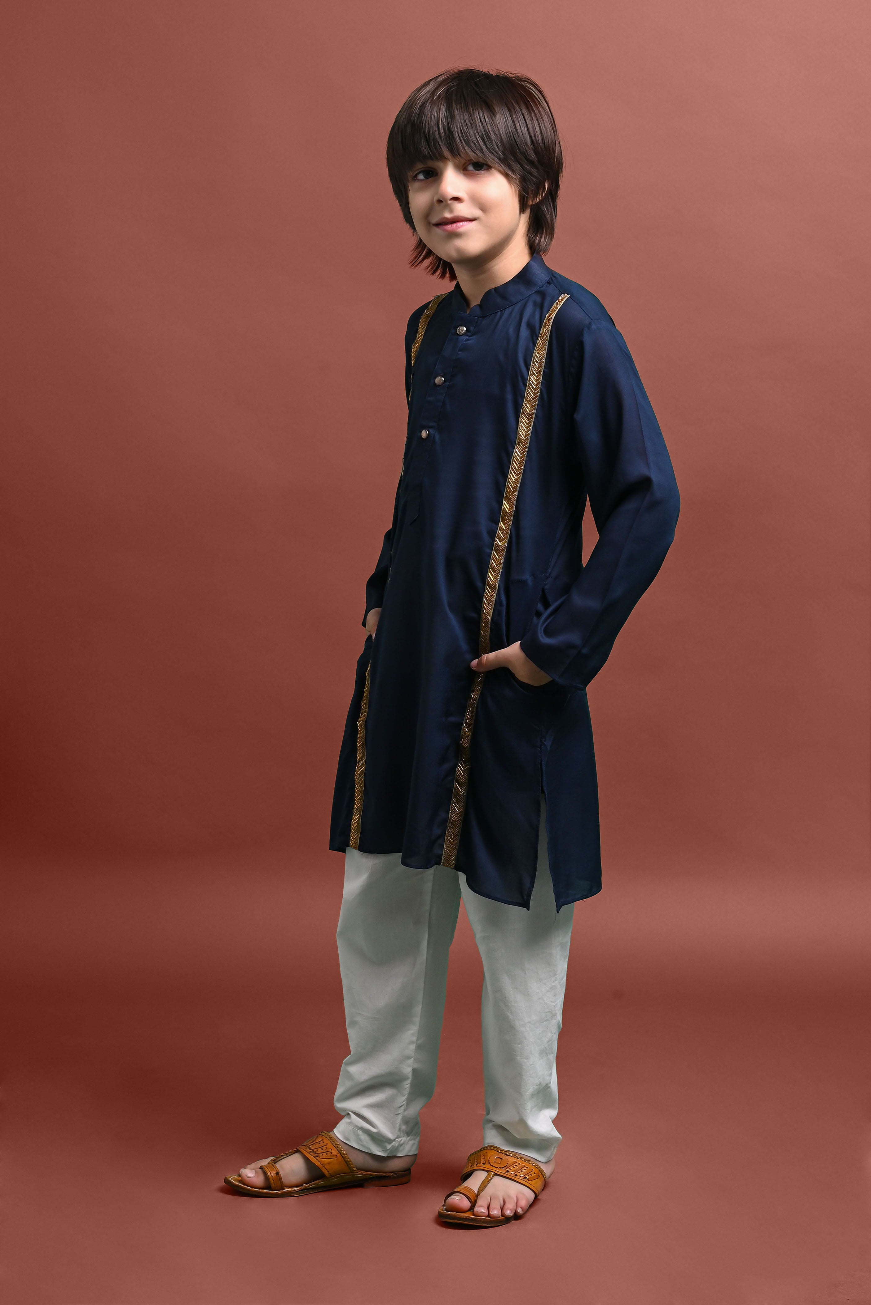 Blue Emblished Kurta With Pajama Set for kids Vesham Retails