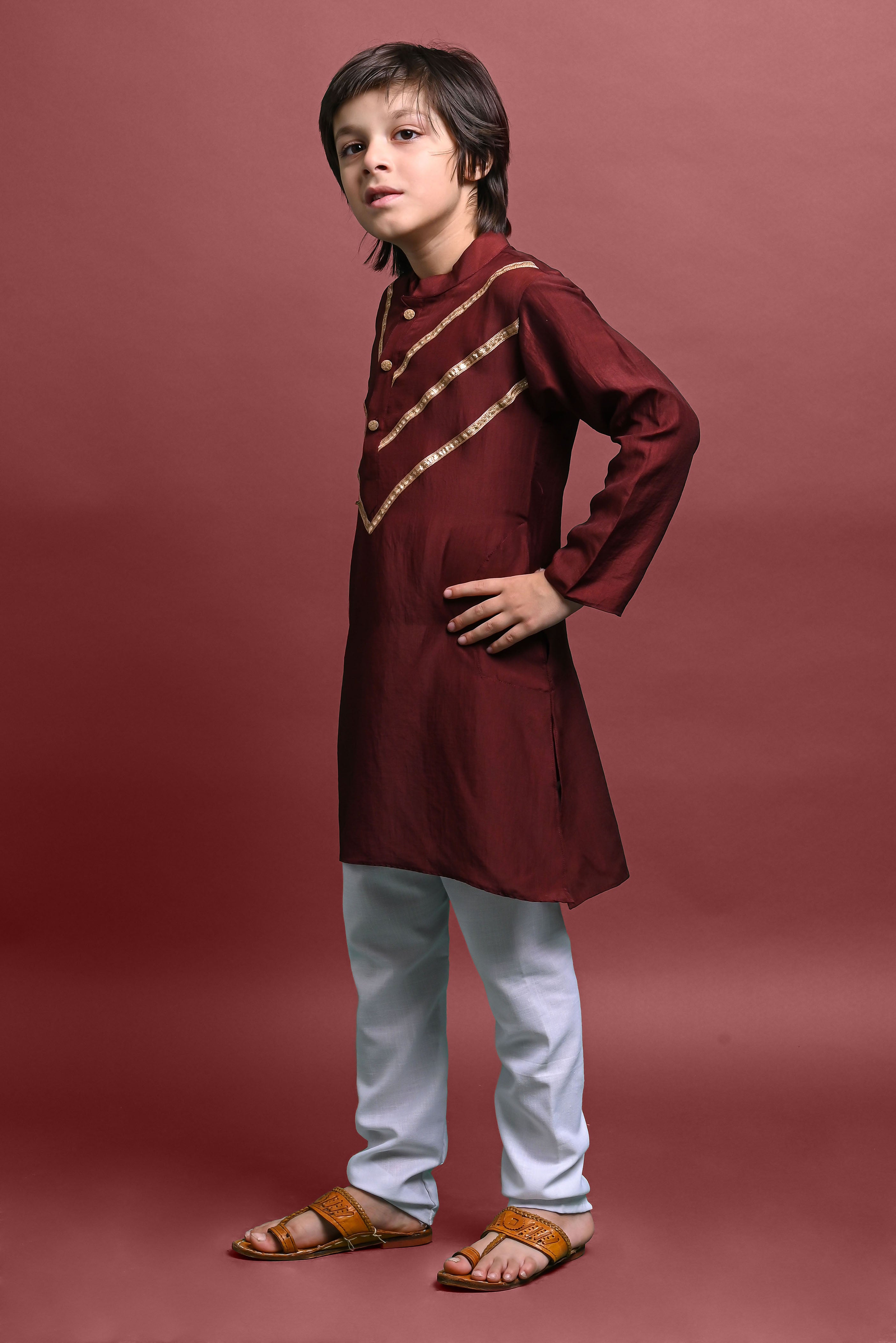 Brown Emblished Kurta With Pajama Set for kids Vesham Retails