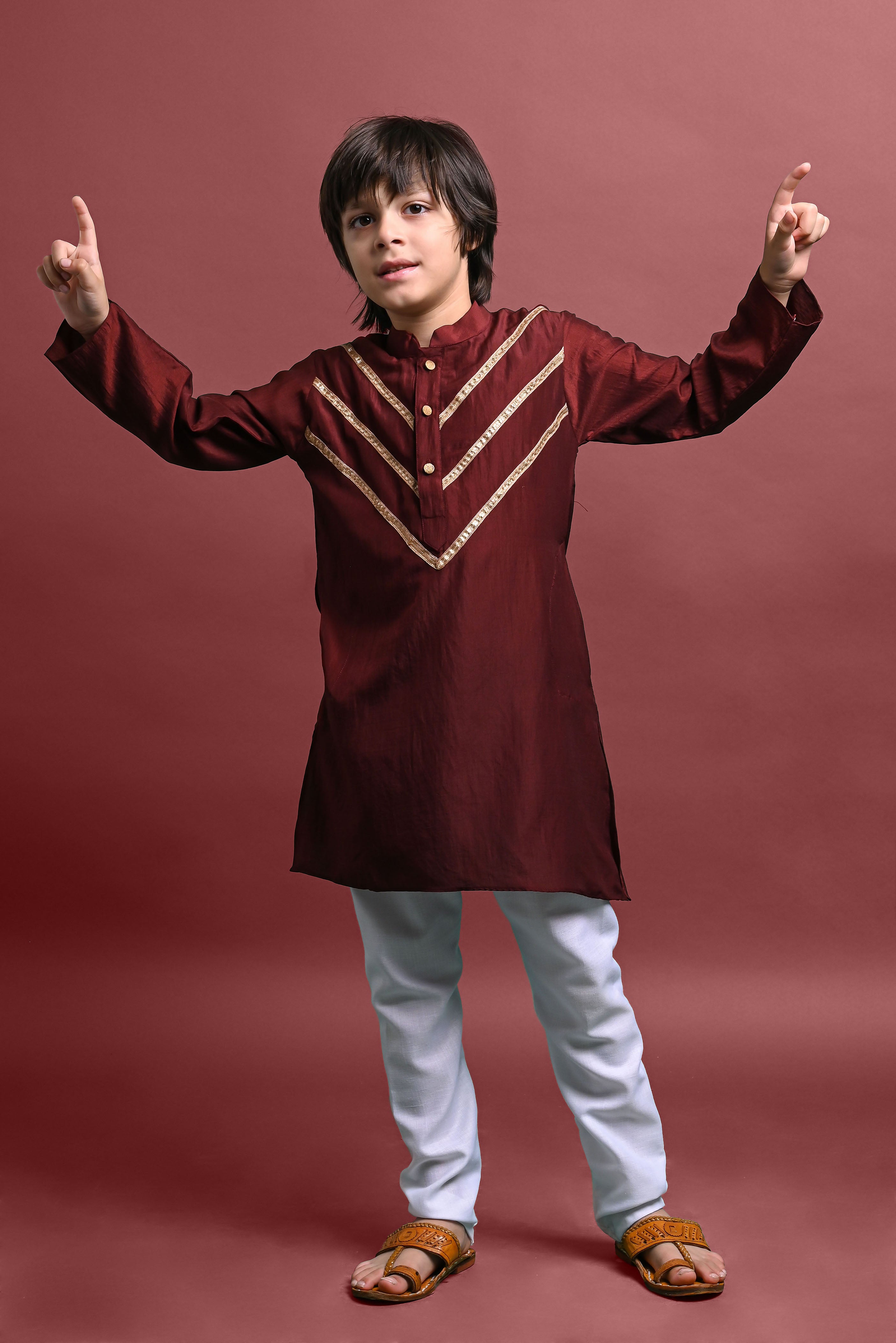 Brown Emblished Kurta With Pajama Set for kids Vesham Retails