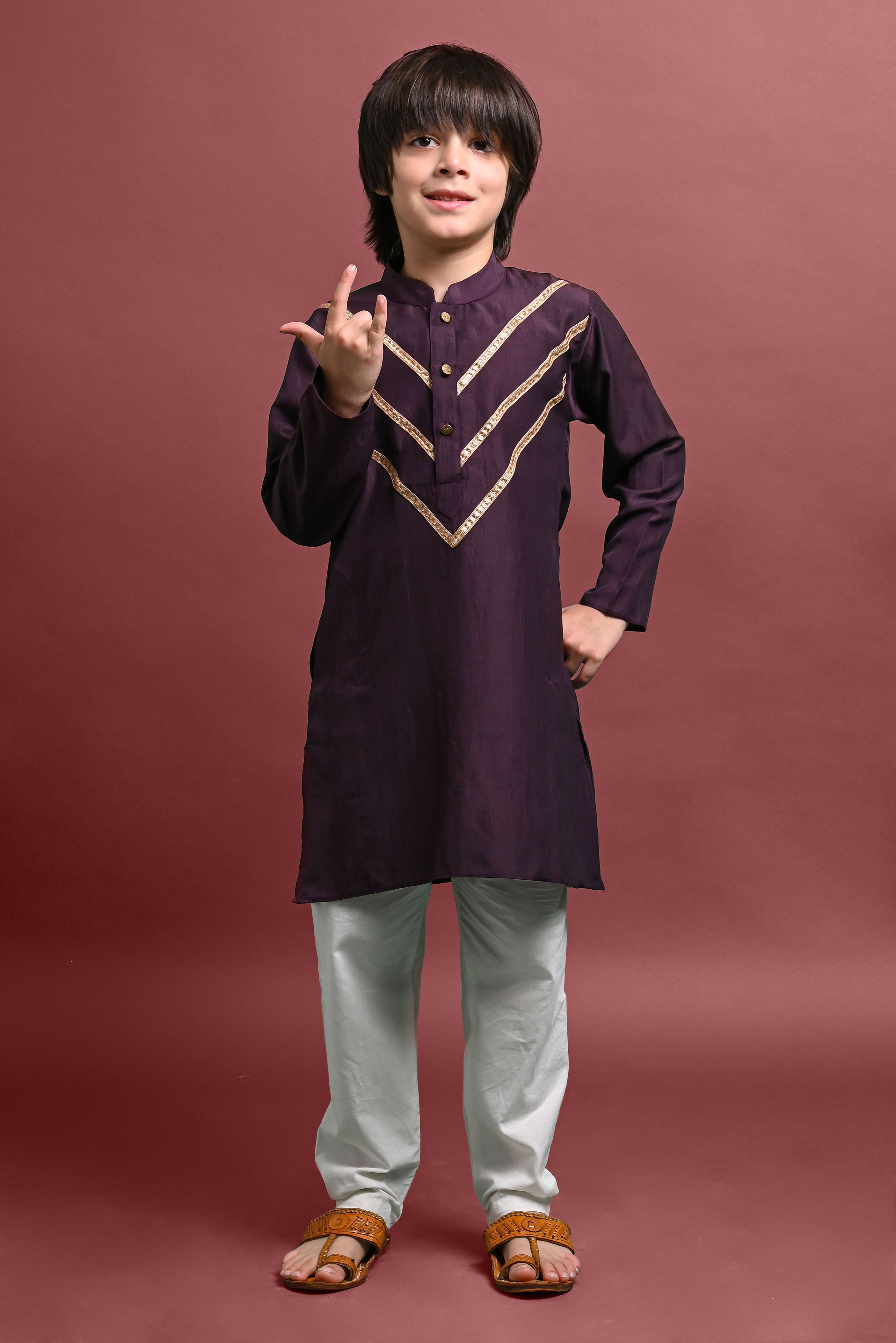 Purple Emblished Kurta With Pajama Set for kids Vesham Retails