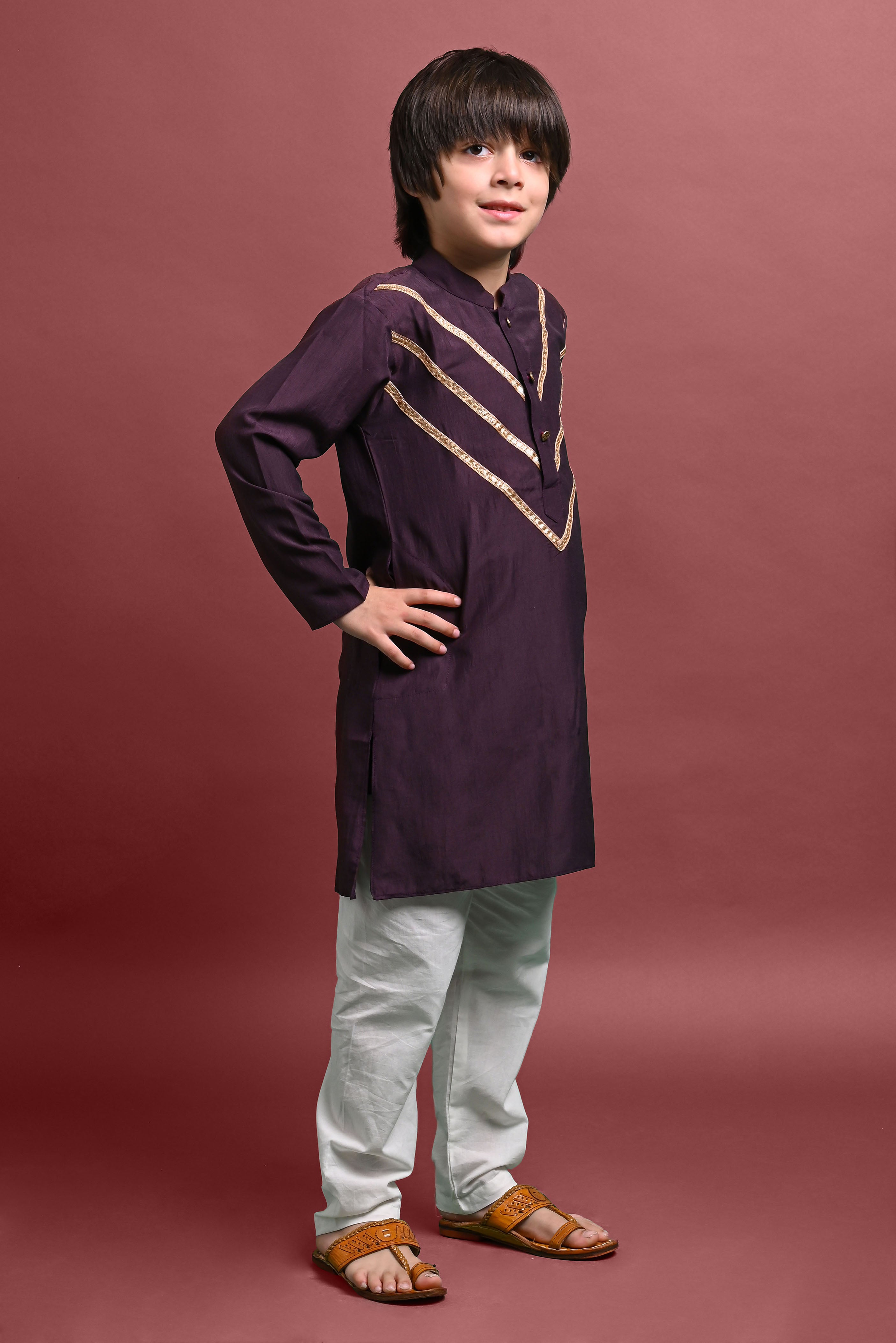 Purple Emblished Kurta With Pajama Set for kids Vesham Retails