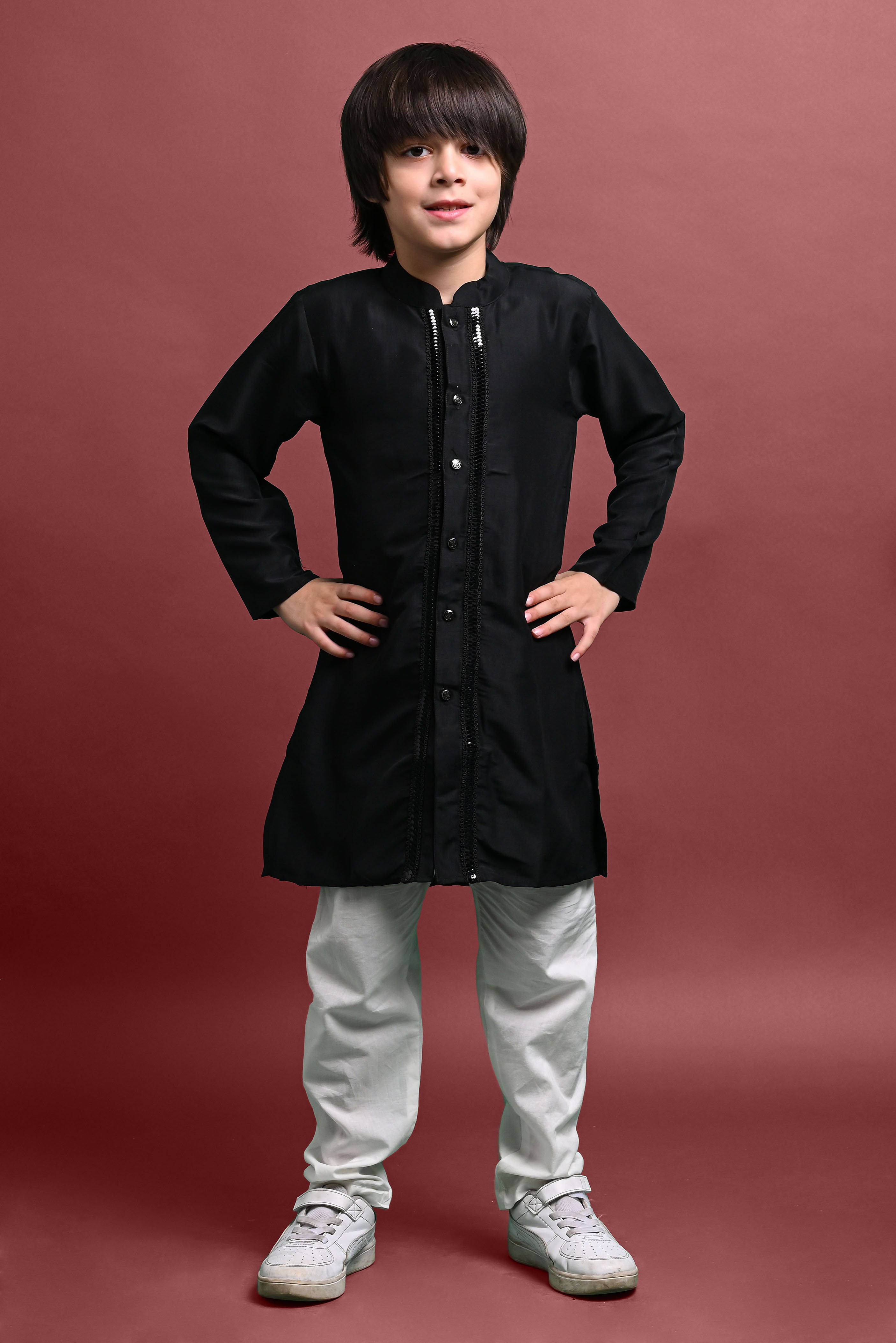 Black Emblished Kurta With Pajama Set for kids Vesham Retails