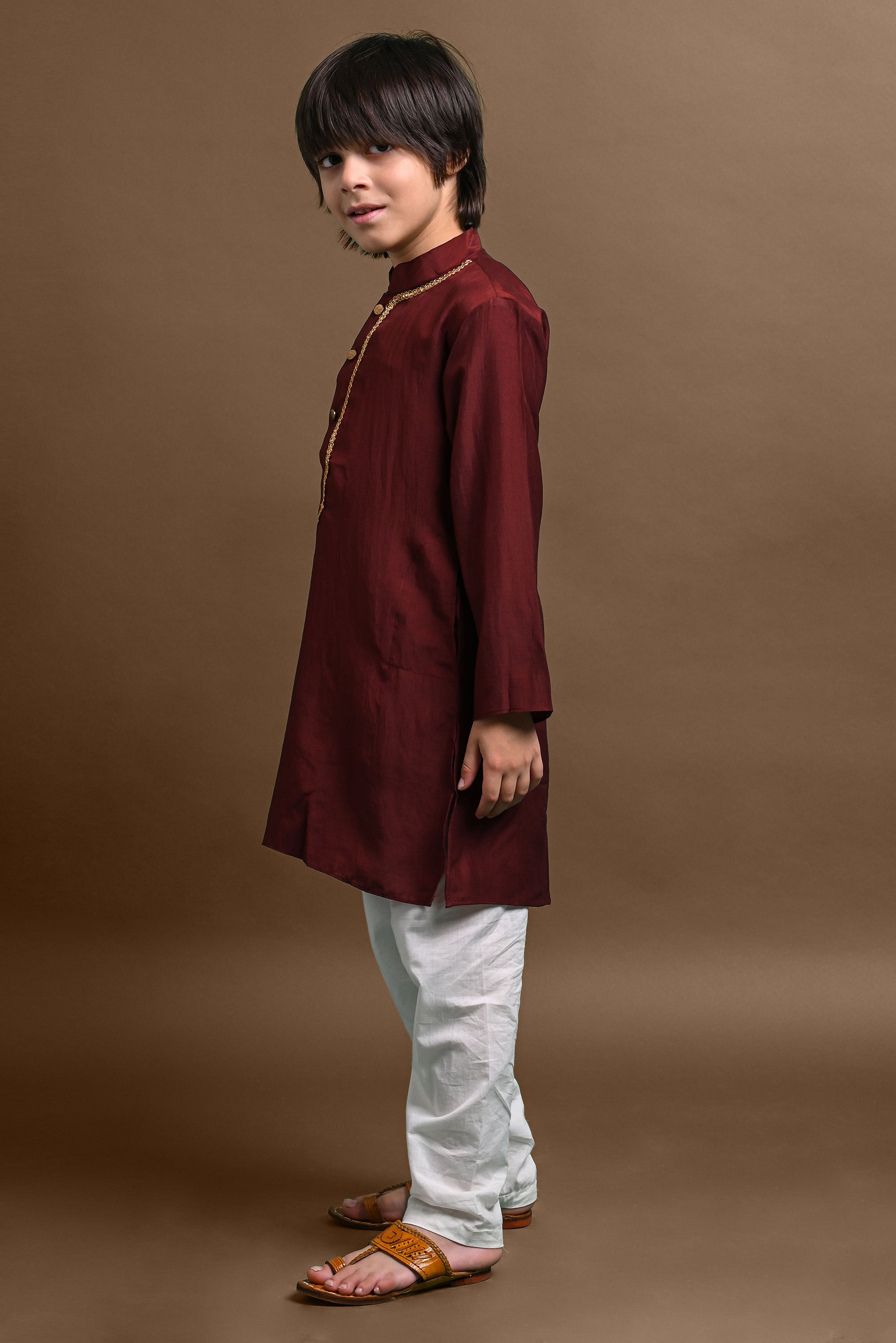 Brown Emblished Kurta With Pajama Set for kids Vesham Retails