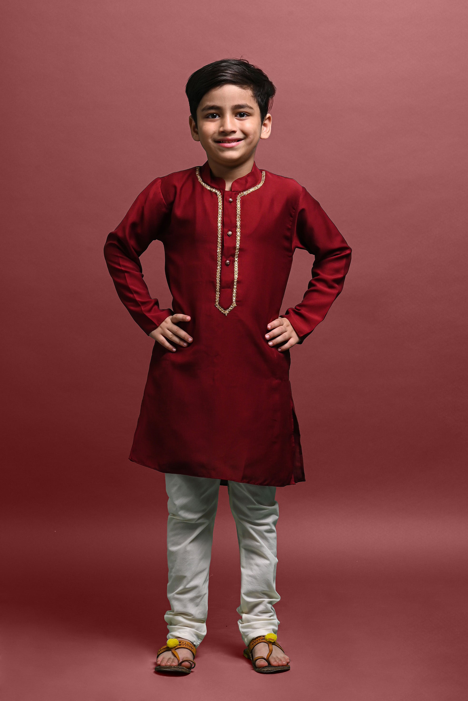 Maroon Emblished Kurta With Pajama Set for kids Vesham Retails