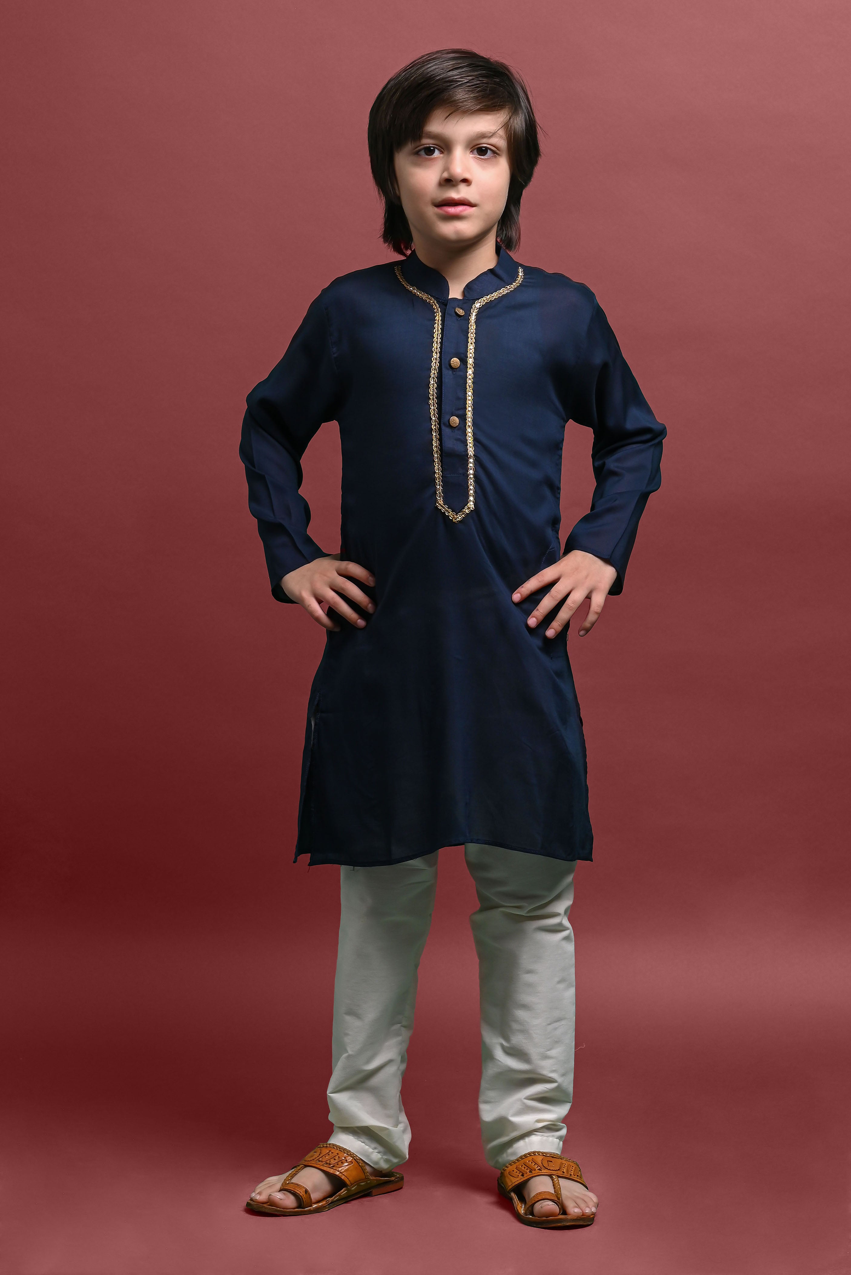 Blue Emblished Kurta With Pajama Set for kids Vesham Retails