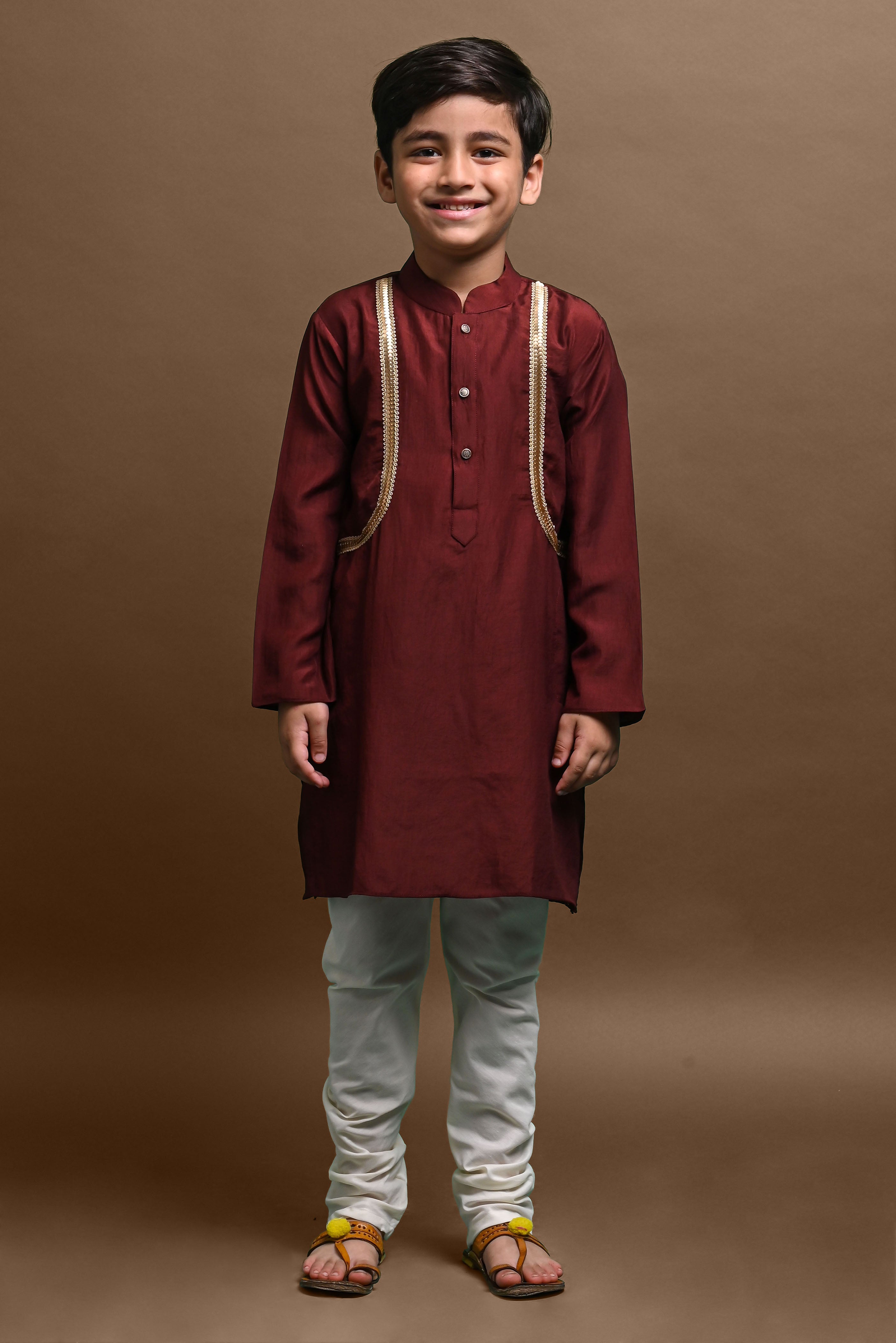 Brown Emblished Kurta With Pajama Set for kids Vesham Retails