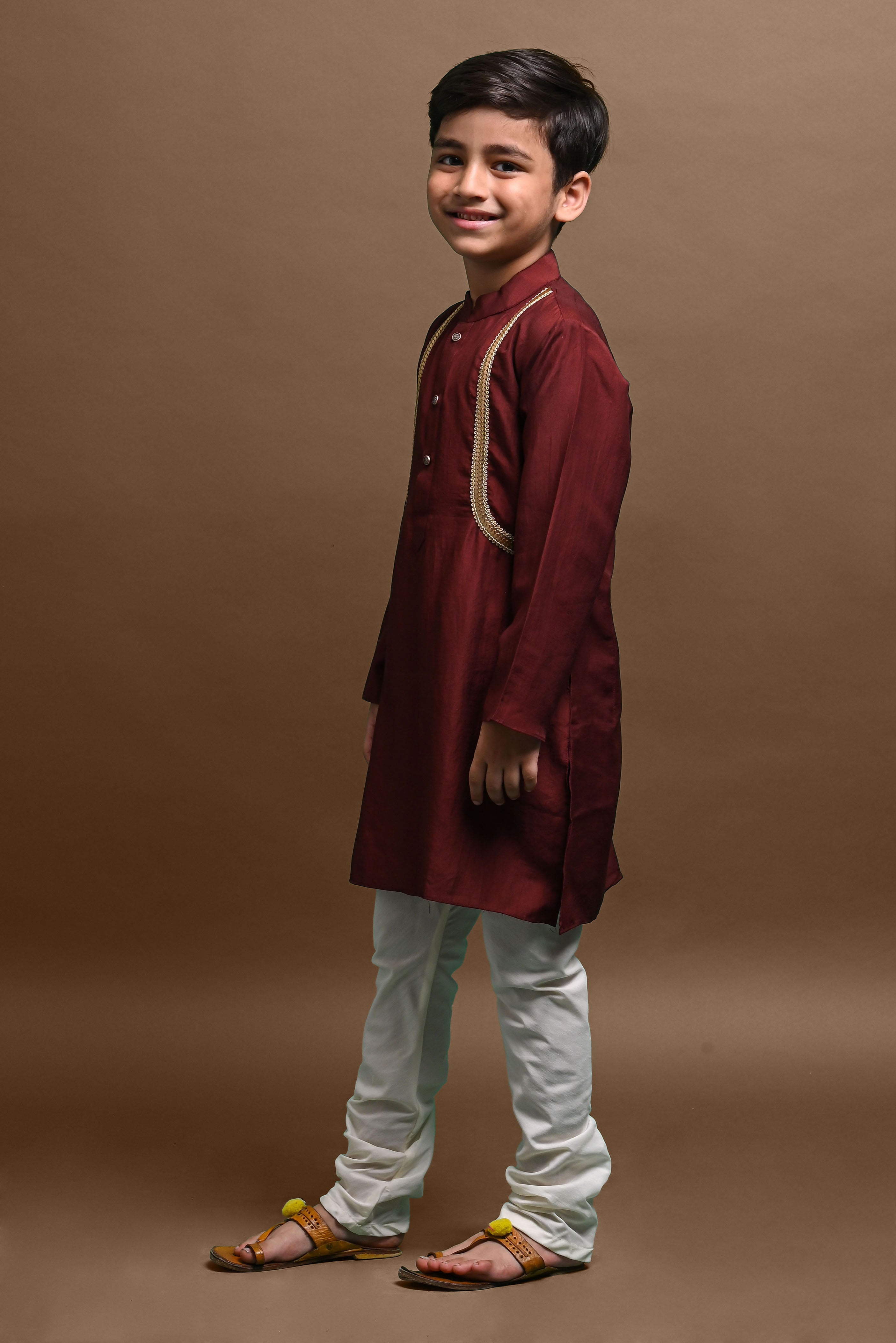 Brown Emblished Kurta With Pajama Set for kids Vesham Retails