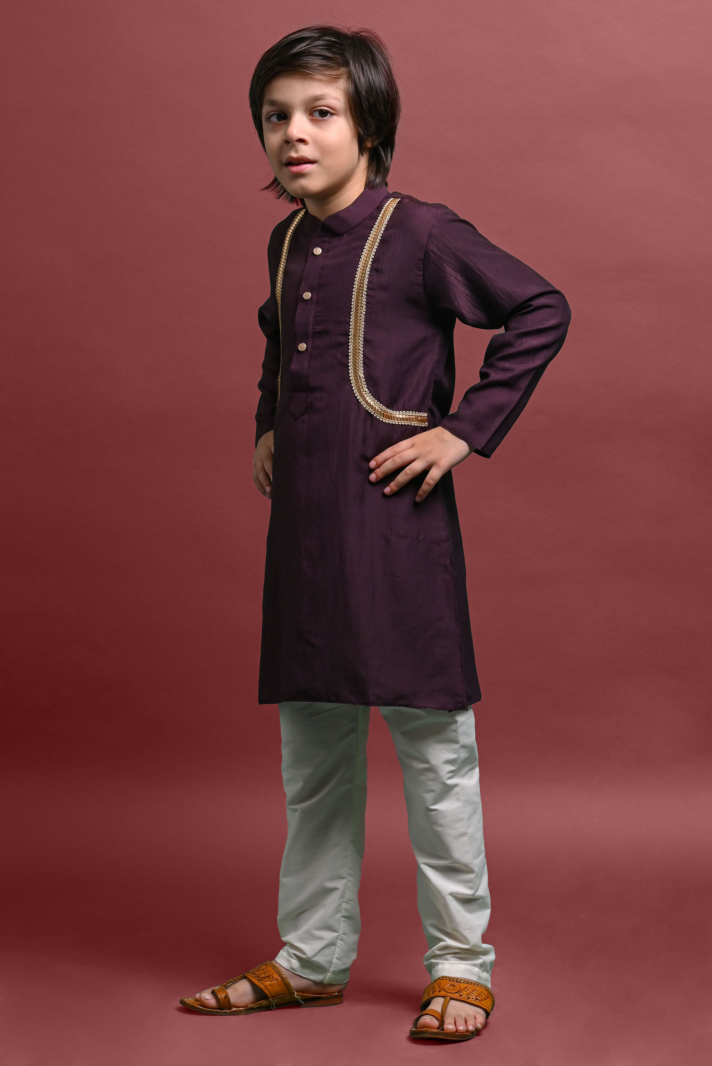 Purple Emblished Kurta With Pajama Set for Kids Vesham Retails