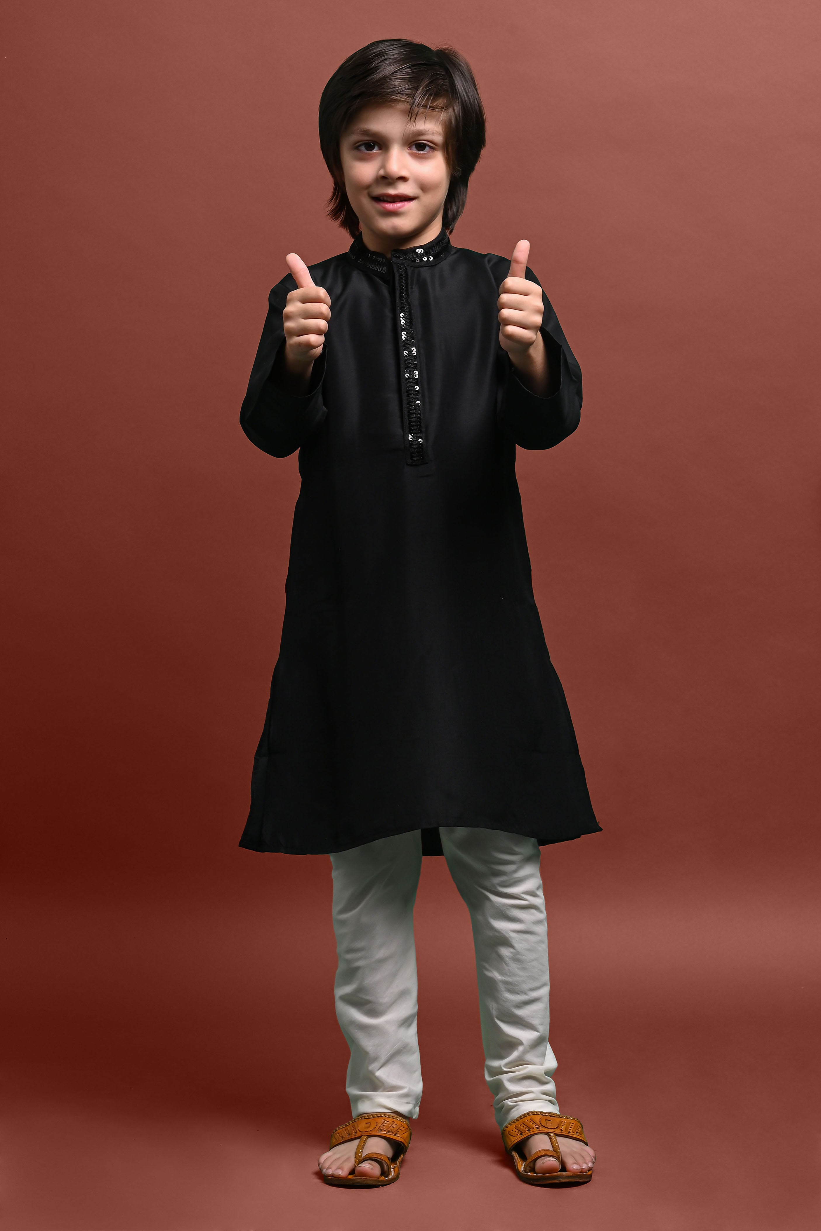 Black Emblished Kurta With Pajama Set for kids Vesham Retails