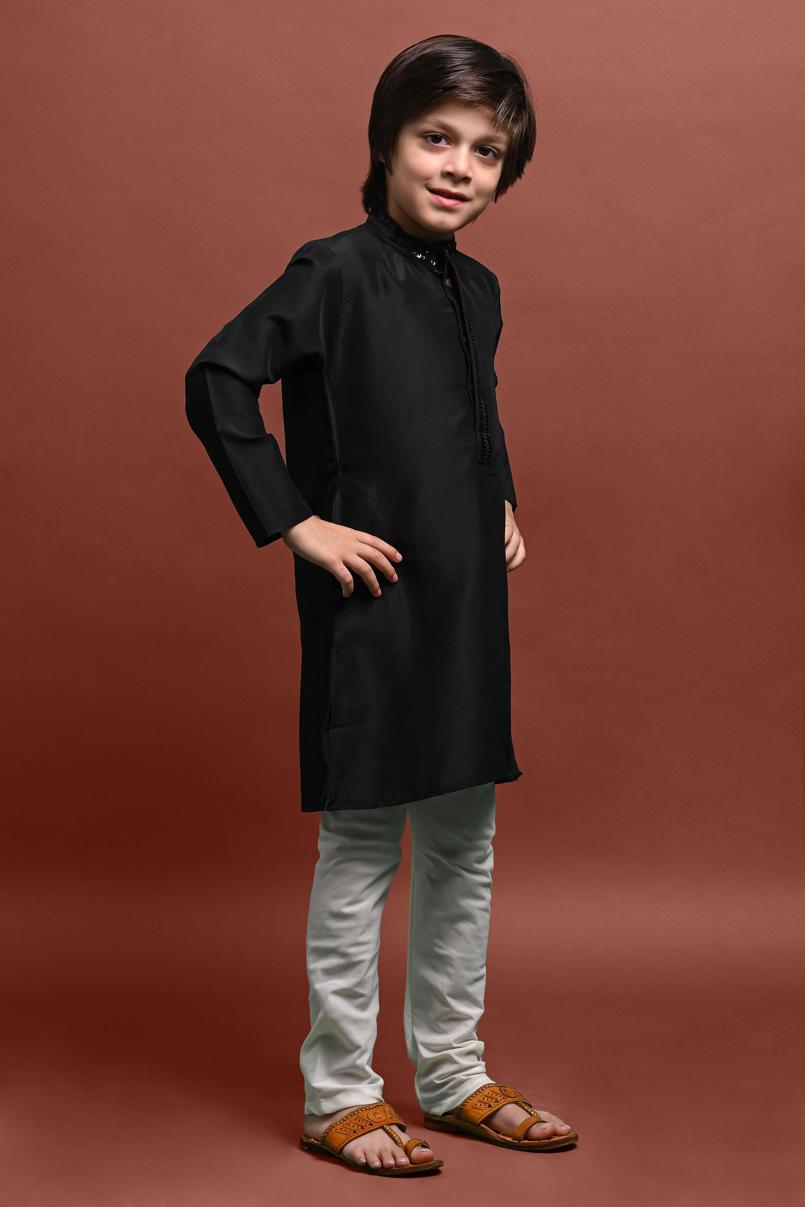 Black Emblished Kurta With Pajama Set for kids Vesham Retails