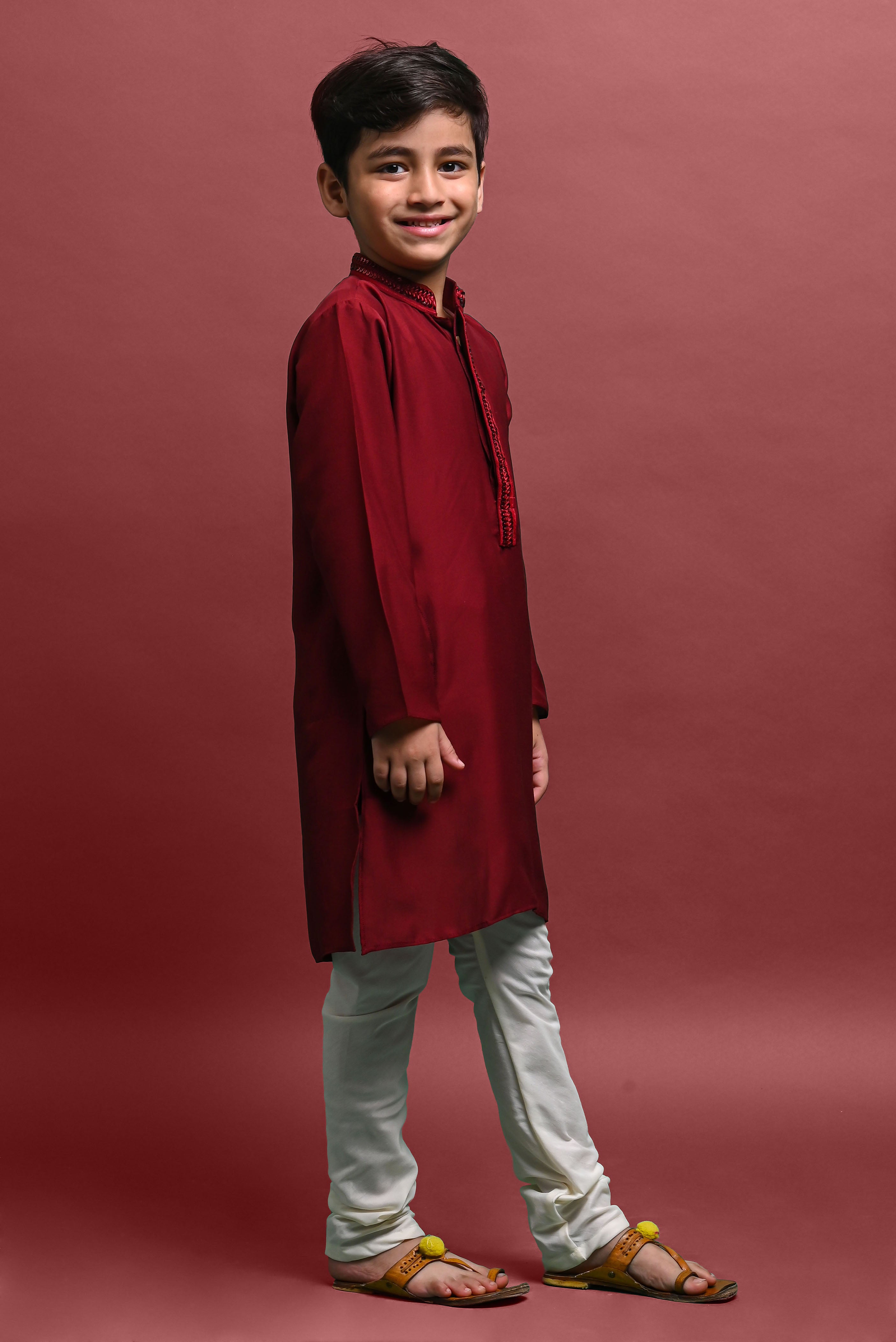 Maroon Emblished Kurta With Pajama Set for kids Vesham Retails