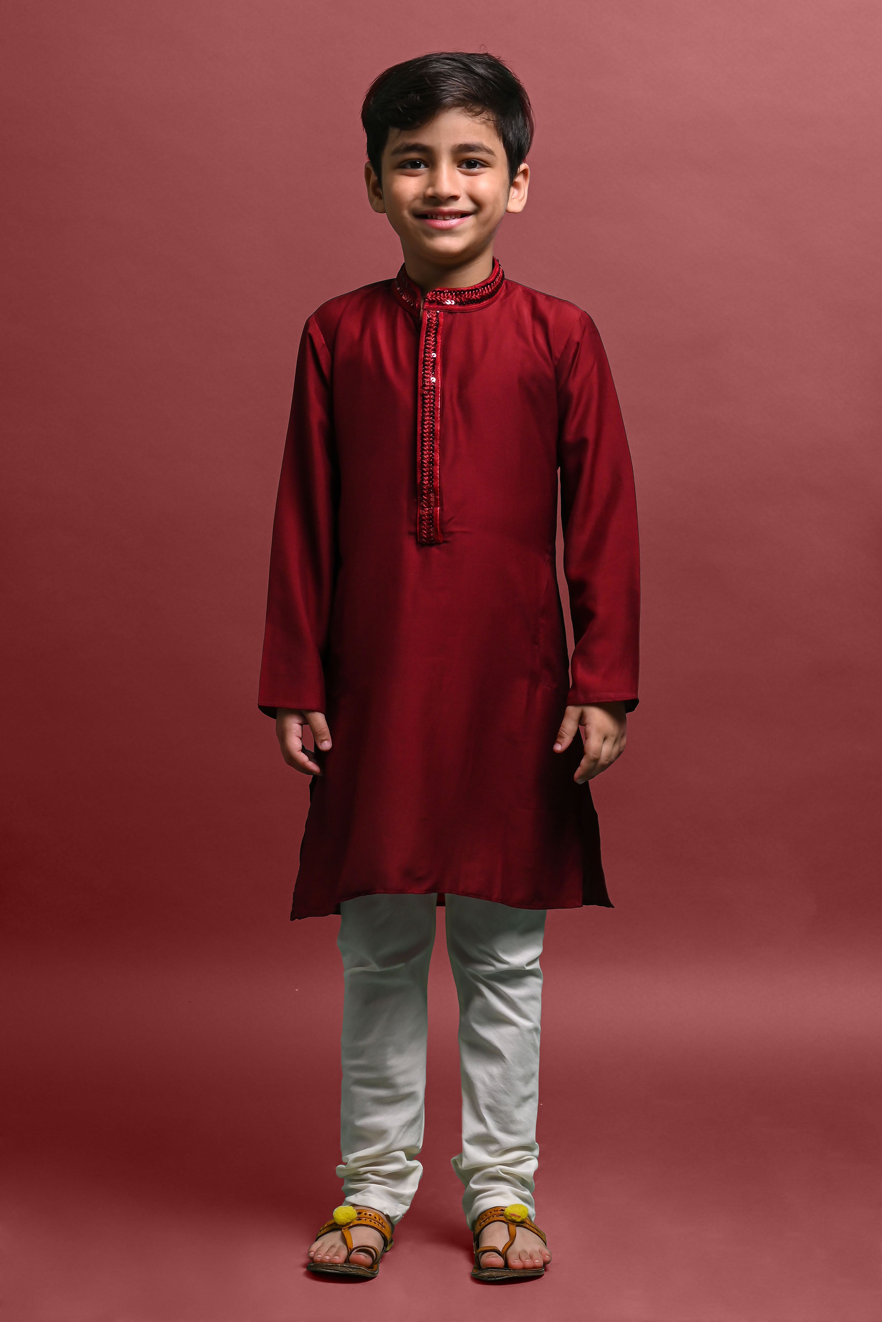 Maroon Emblished Kurta With Pajama Set for kids Vesham Retails