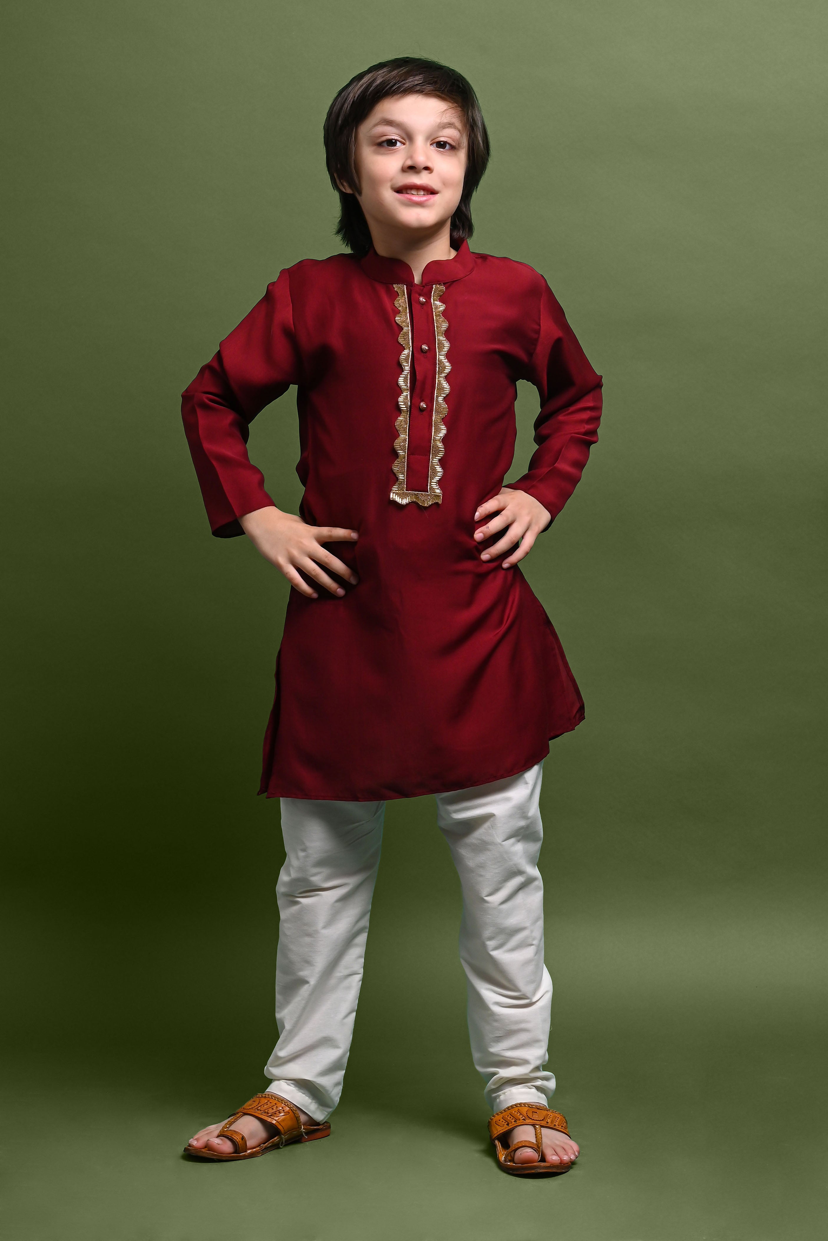 Maroon Emblished Kurta With Pajama Set for kids Vesham Retails