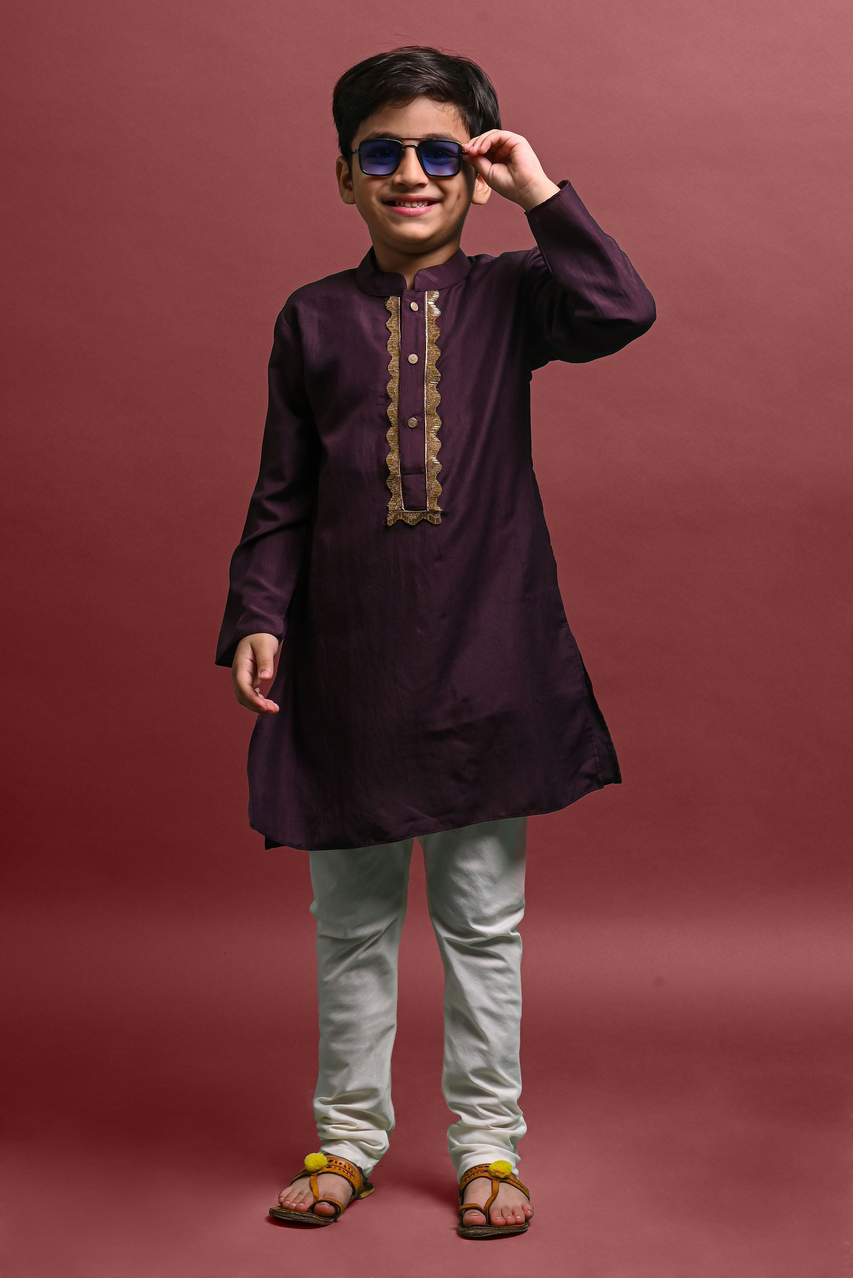 Purple Emblished Kurta With Pajama Set for kids Vesham Retails