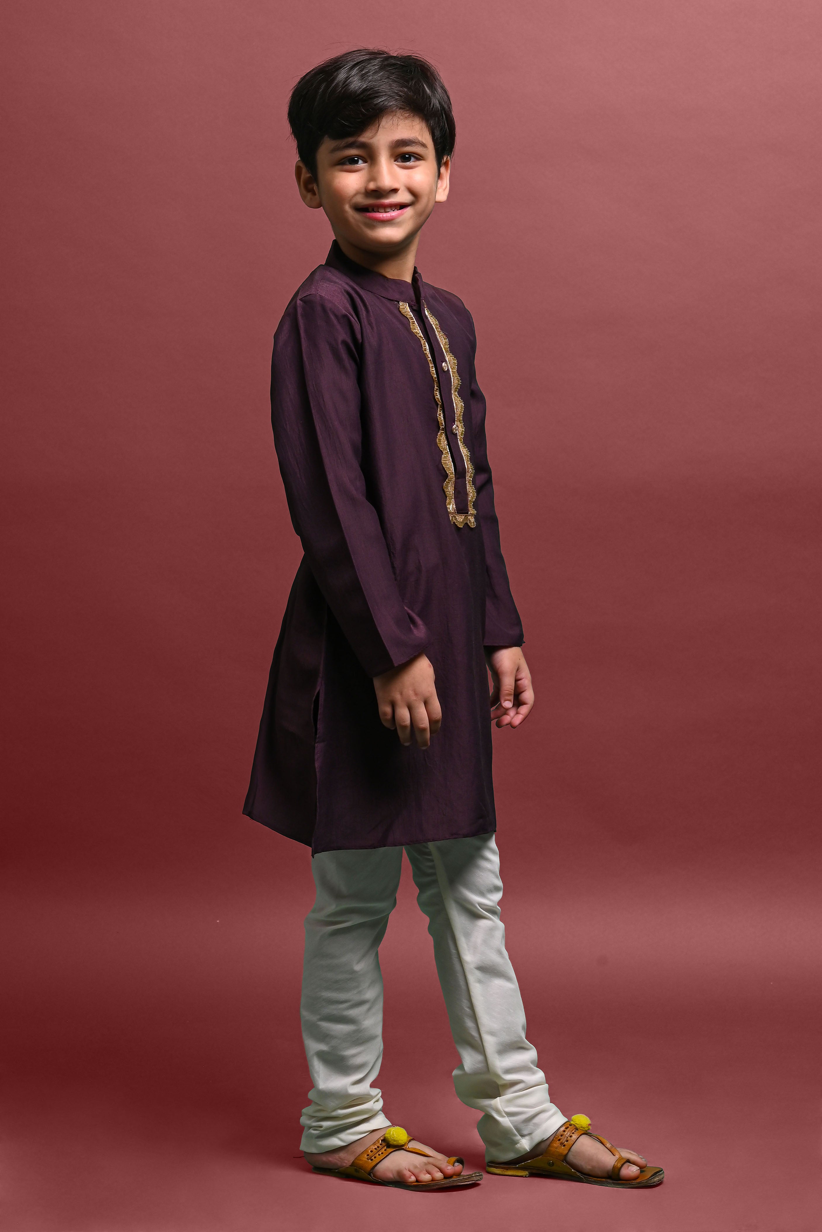 Purple Emblished Kurta With Pajama Set for kids Vesham Retails