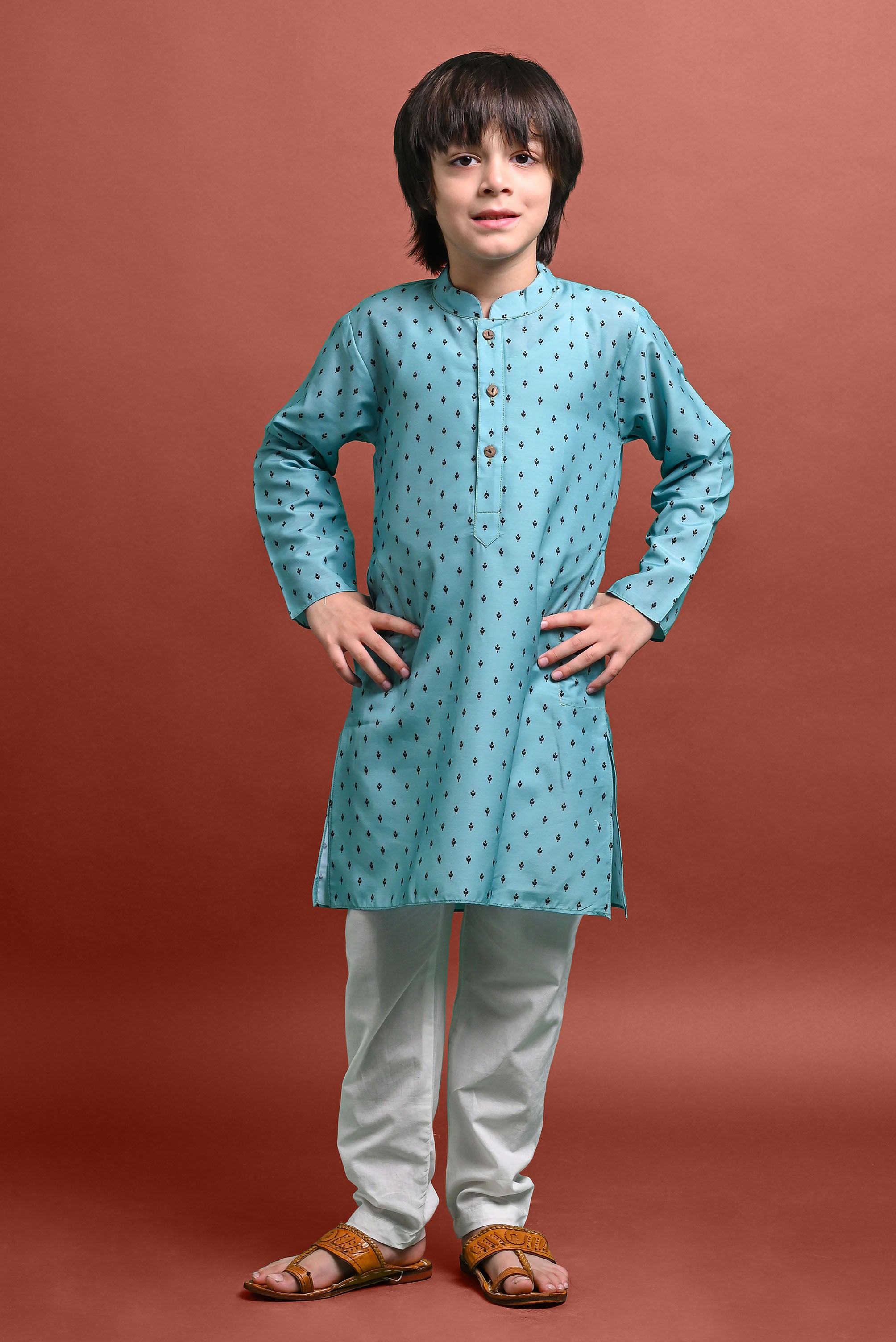 Green Printed Kurta With Pajama Set For Boys Vesham Retails