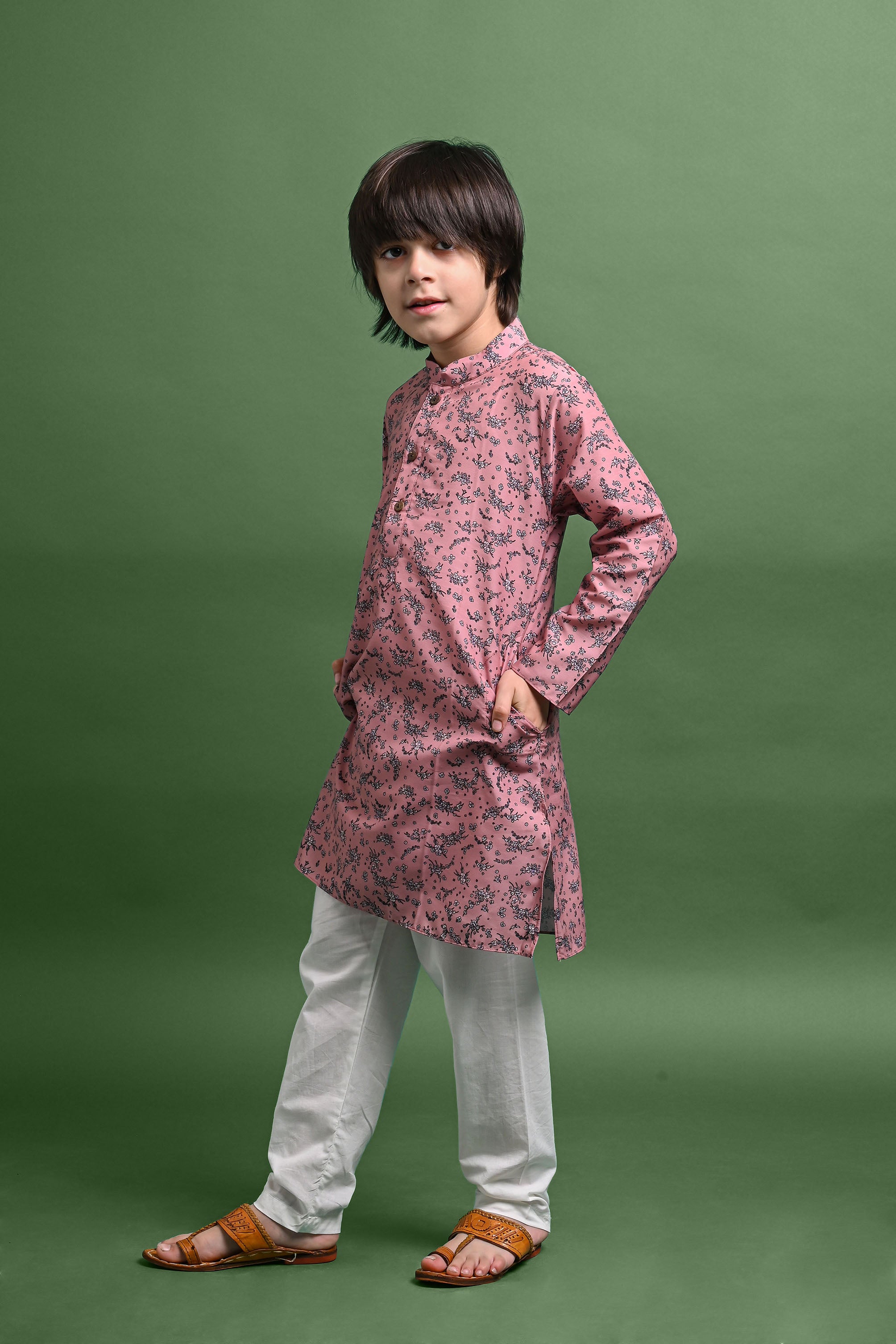 Pink Printed Kurta With Pajama Set For Boys Vesham Retails