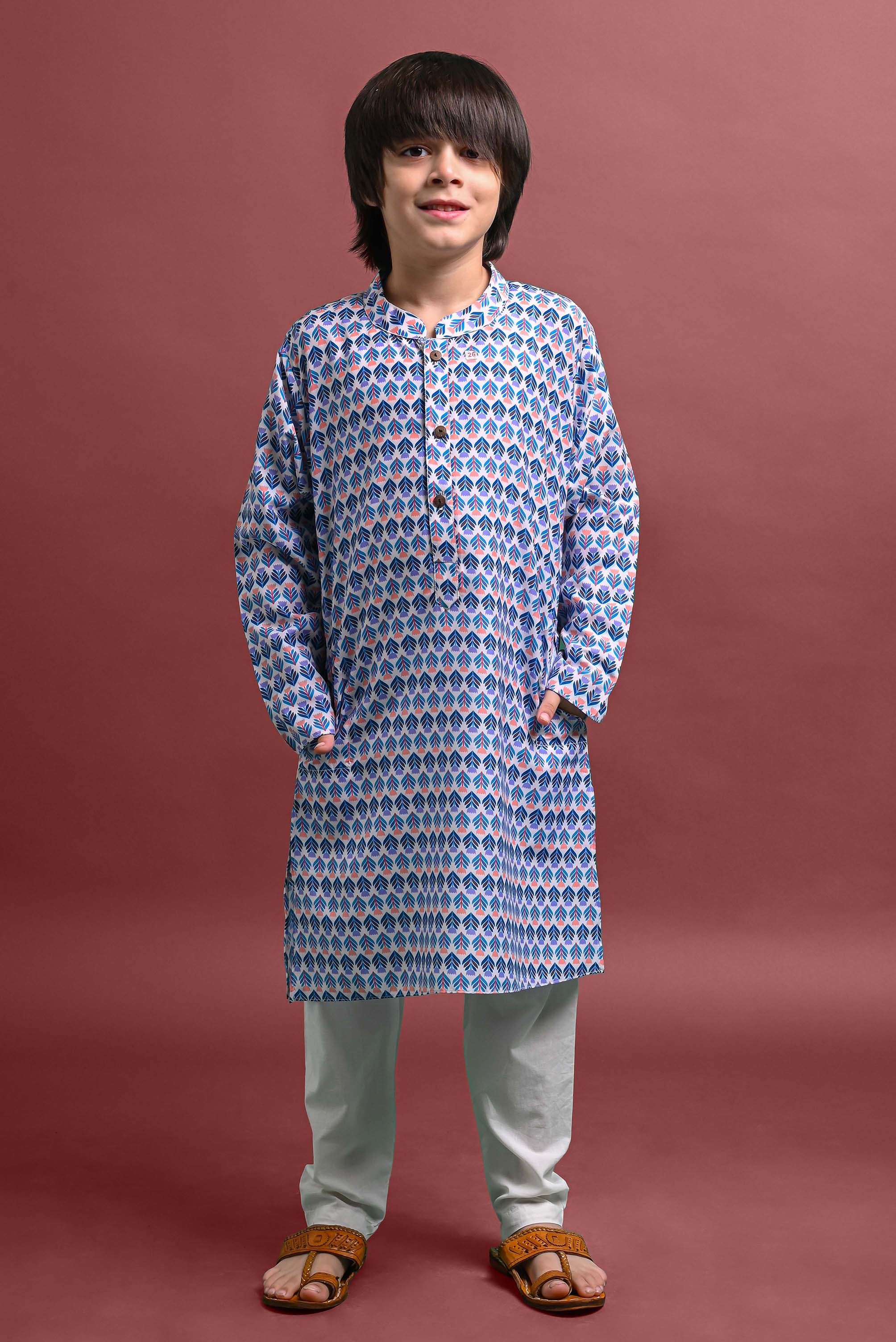 Blue Printed Kurta With Pajama Set For Boys Vesham Retails