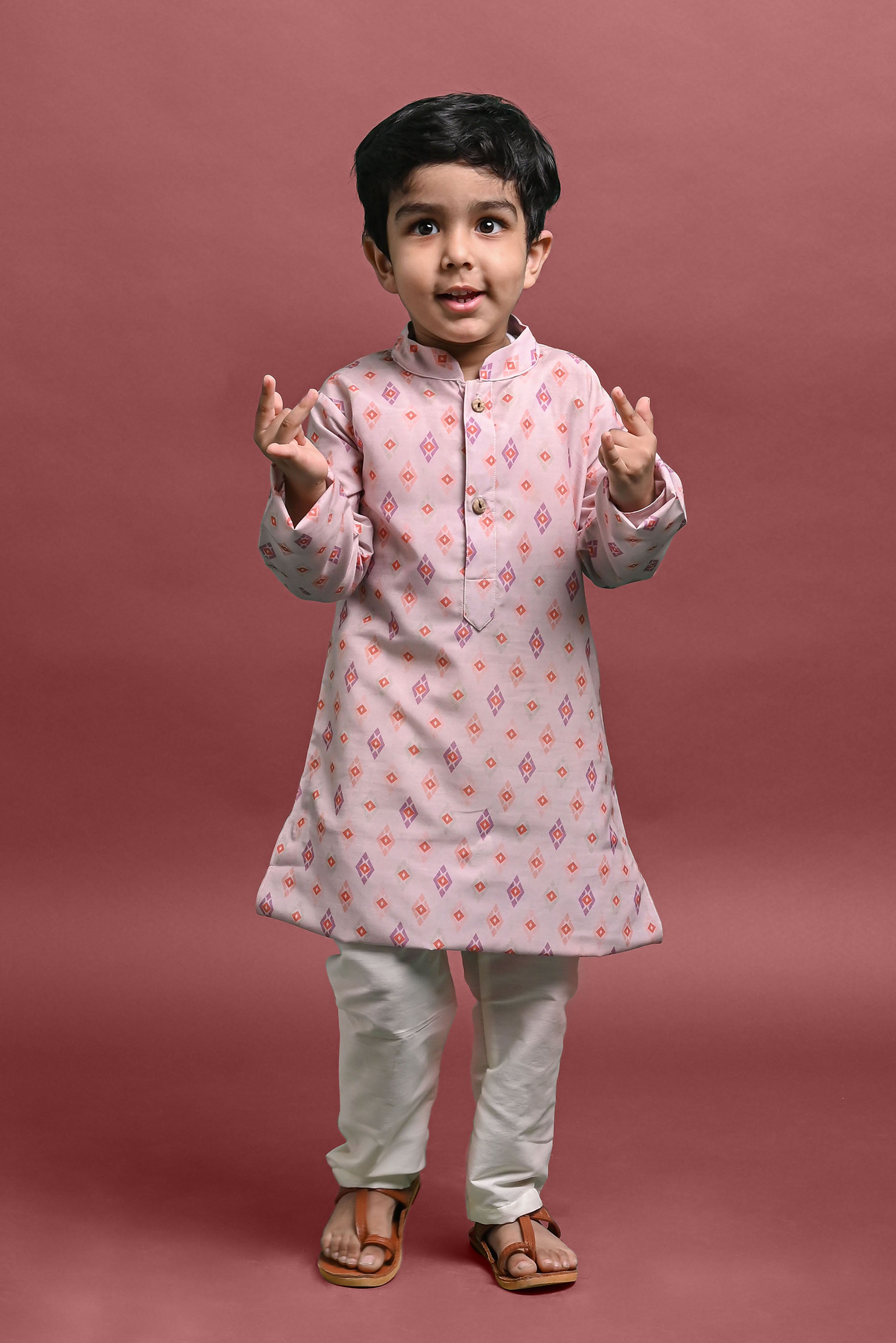 Cream Printed Kurta With Pajama Set For Boys Vesham Retails