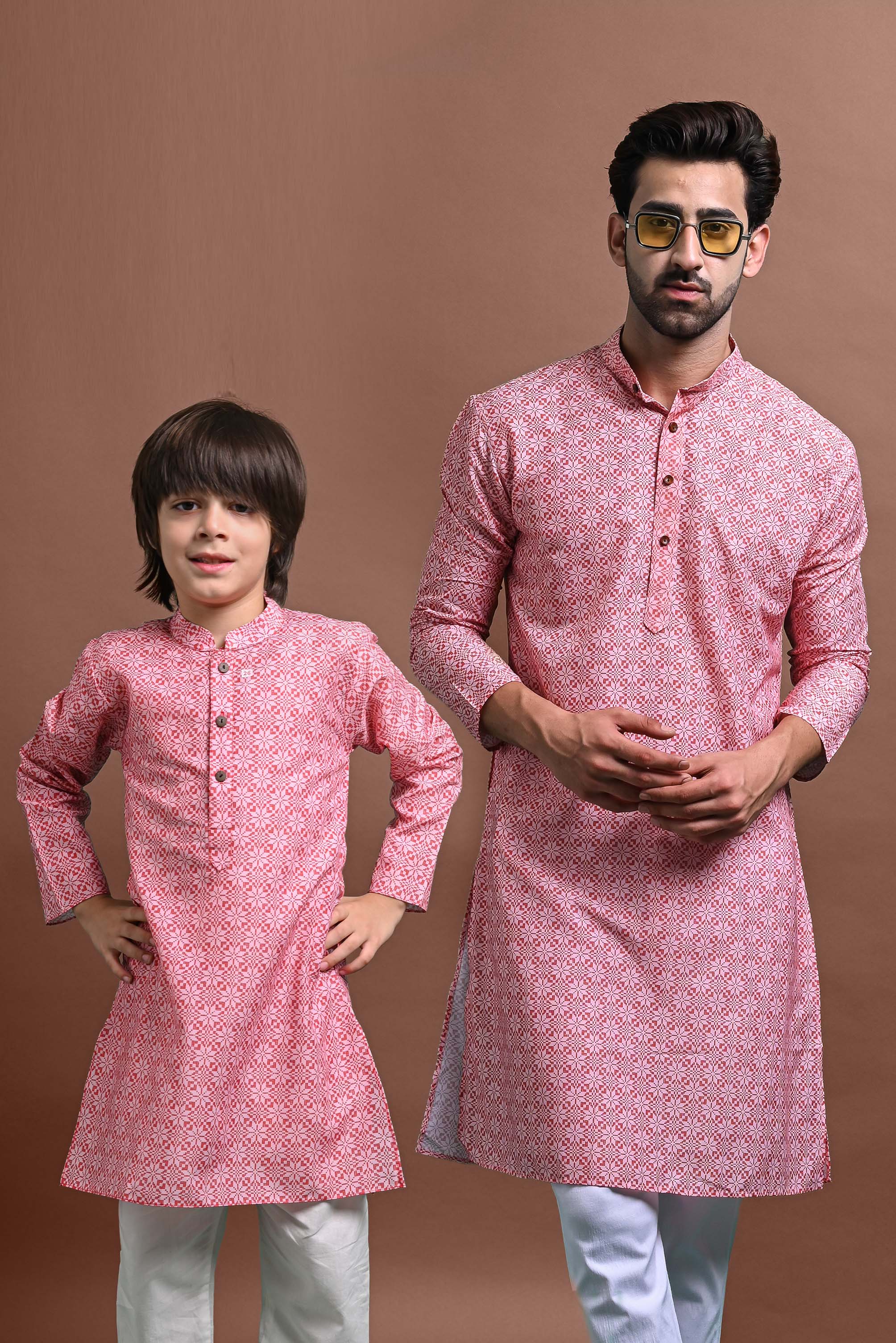 Pink Printed Kurta Payjama Set Vesham