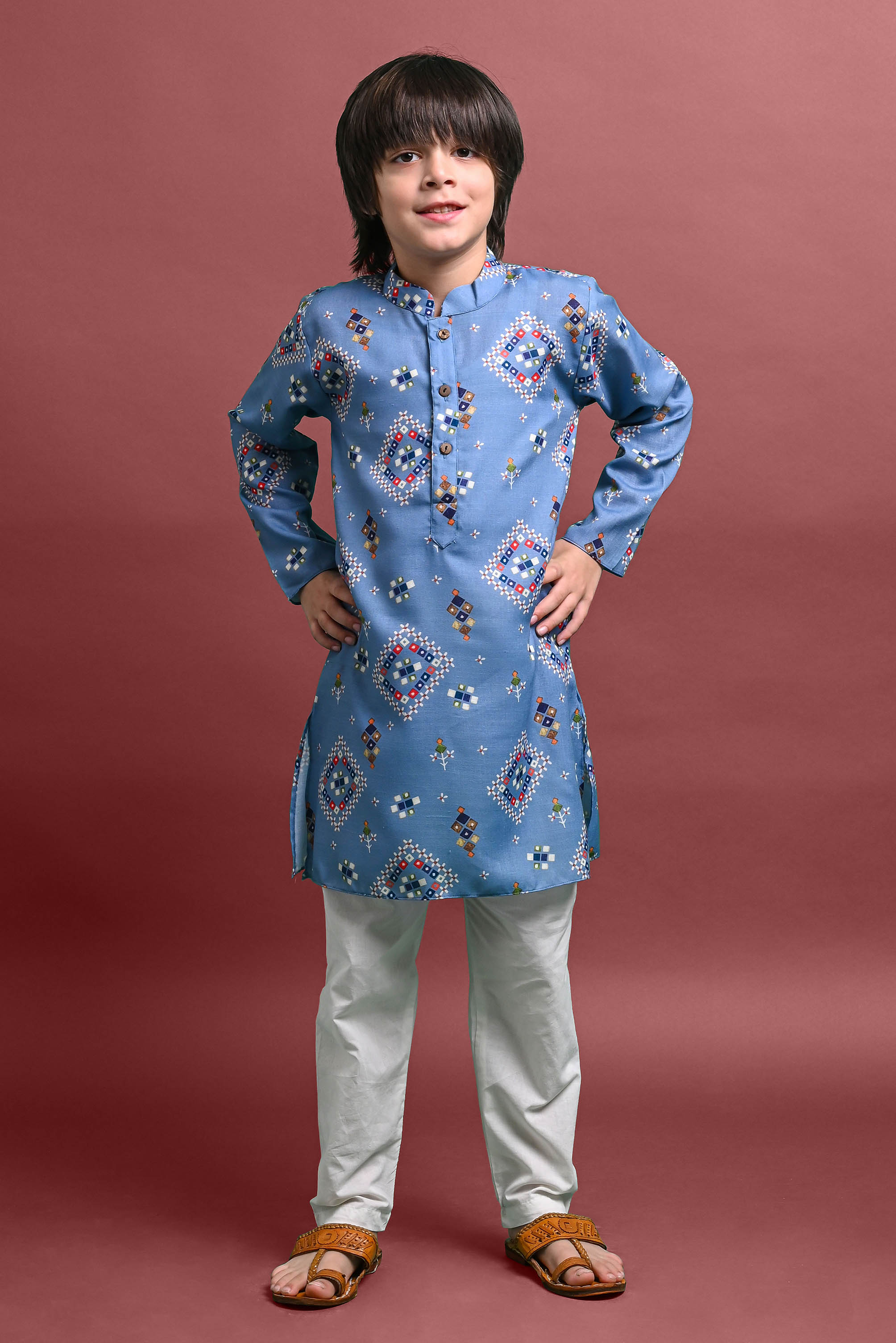 Steel Printed Kurta With Pajama Set For Boys Vesham Retails