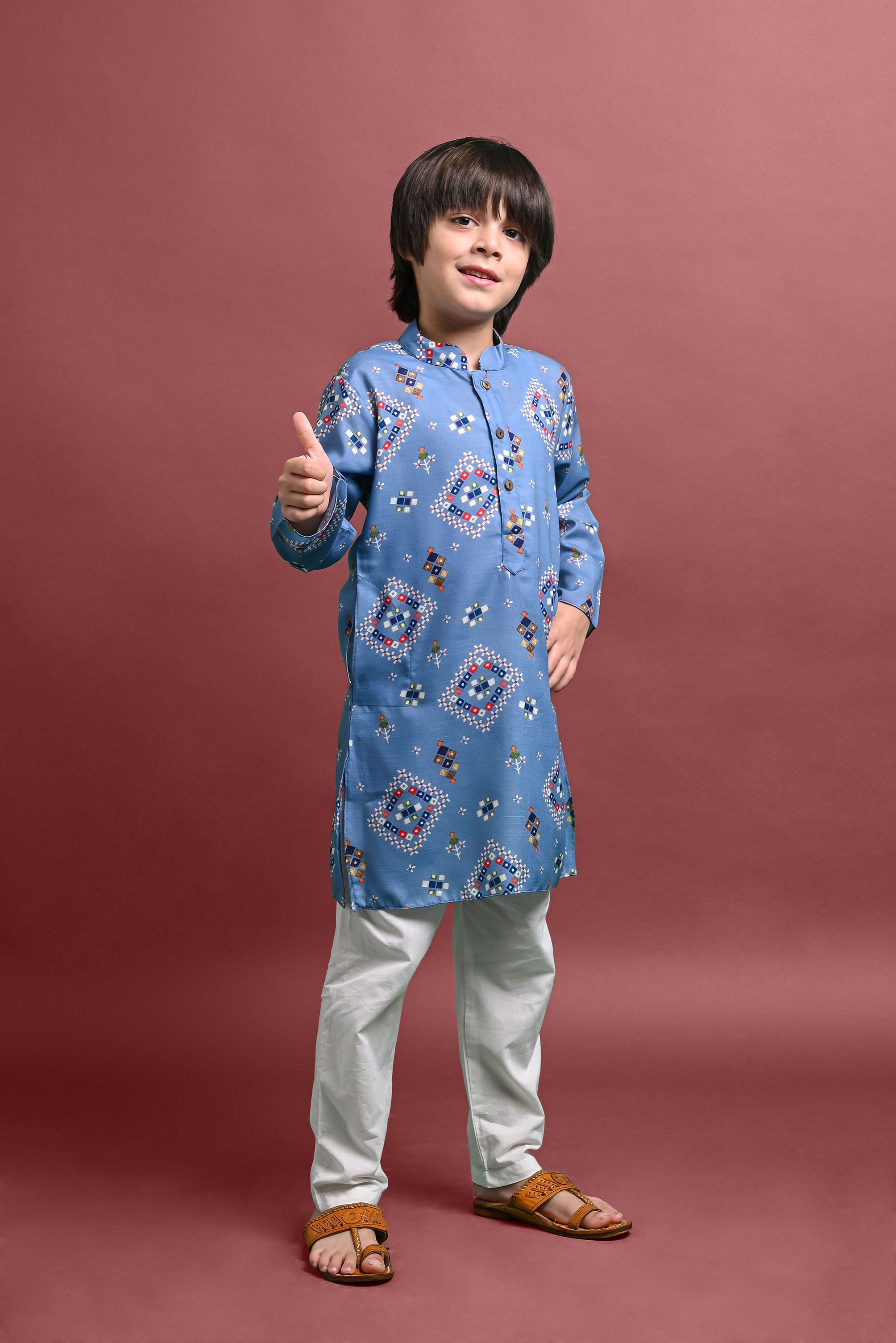 Steel Printed Kurta With Pajama Set For Boys Vesham Retails