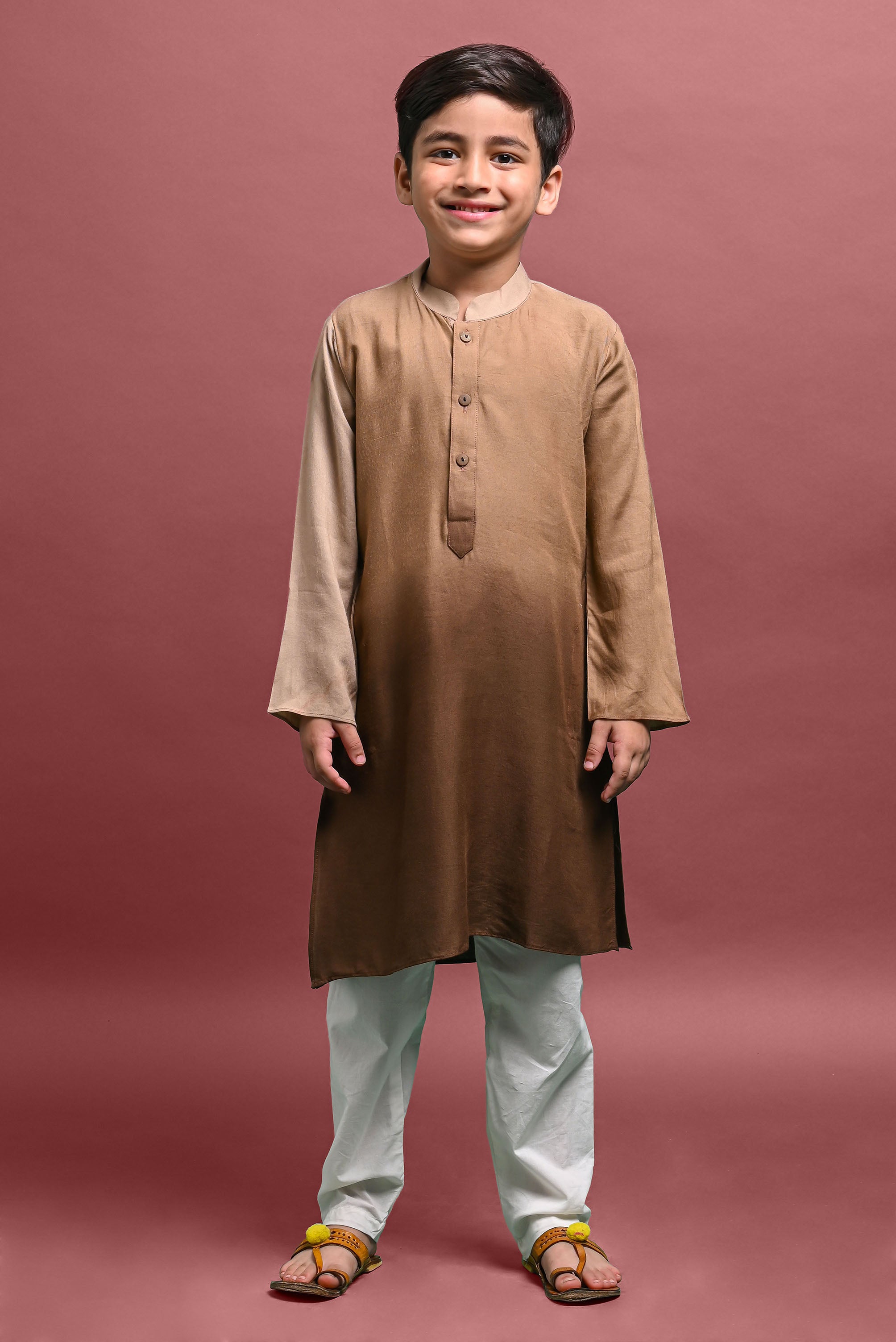 Brown Printed Kurta With Pajama Set For Boys Vesham Retails