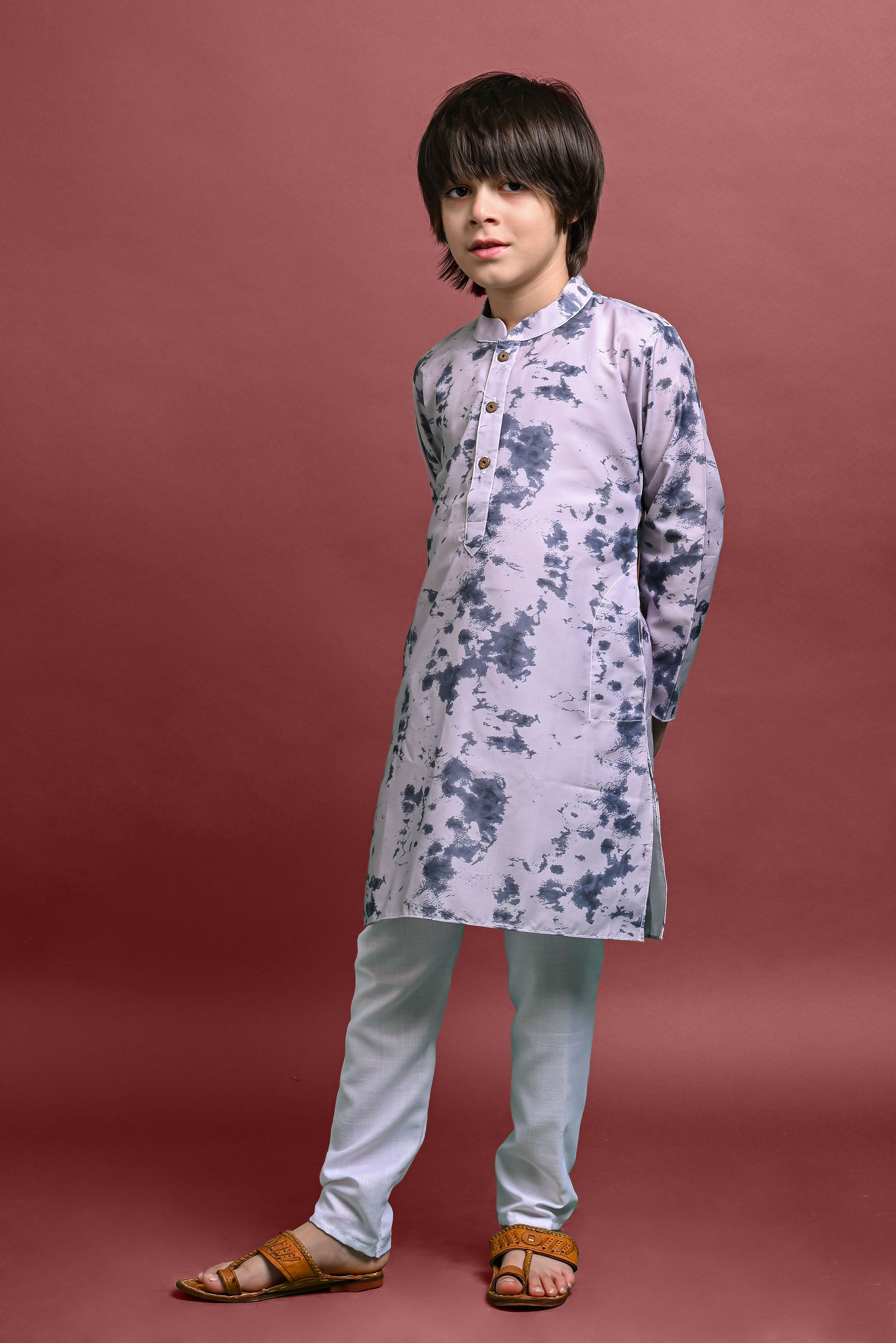 Grey Printed Kurta With Pajama Set For Boys Vesham Retails