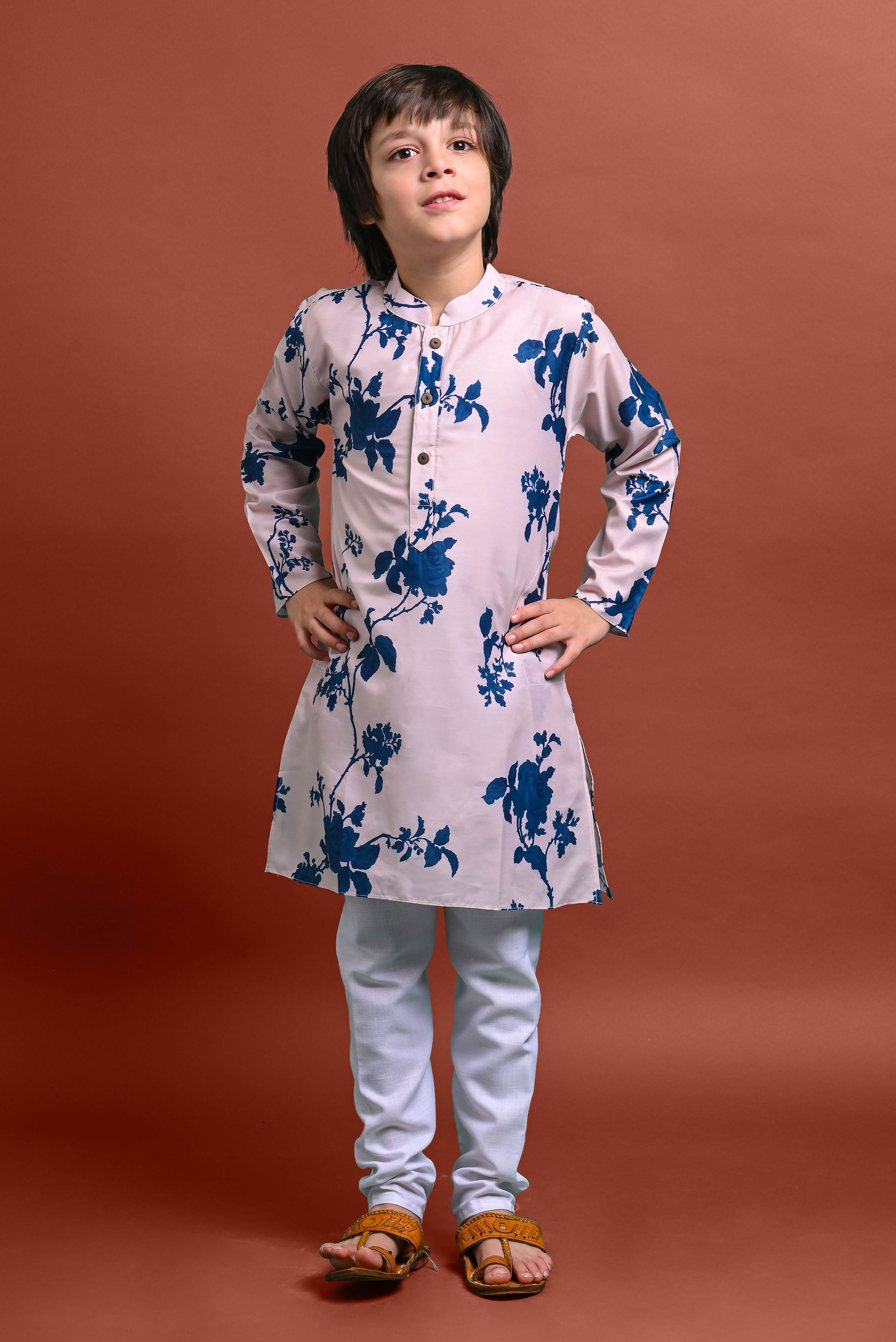 Cream Printed Kurta With Pajama Set For Boys Vesham Retails