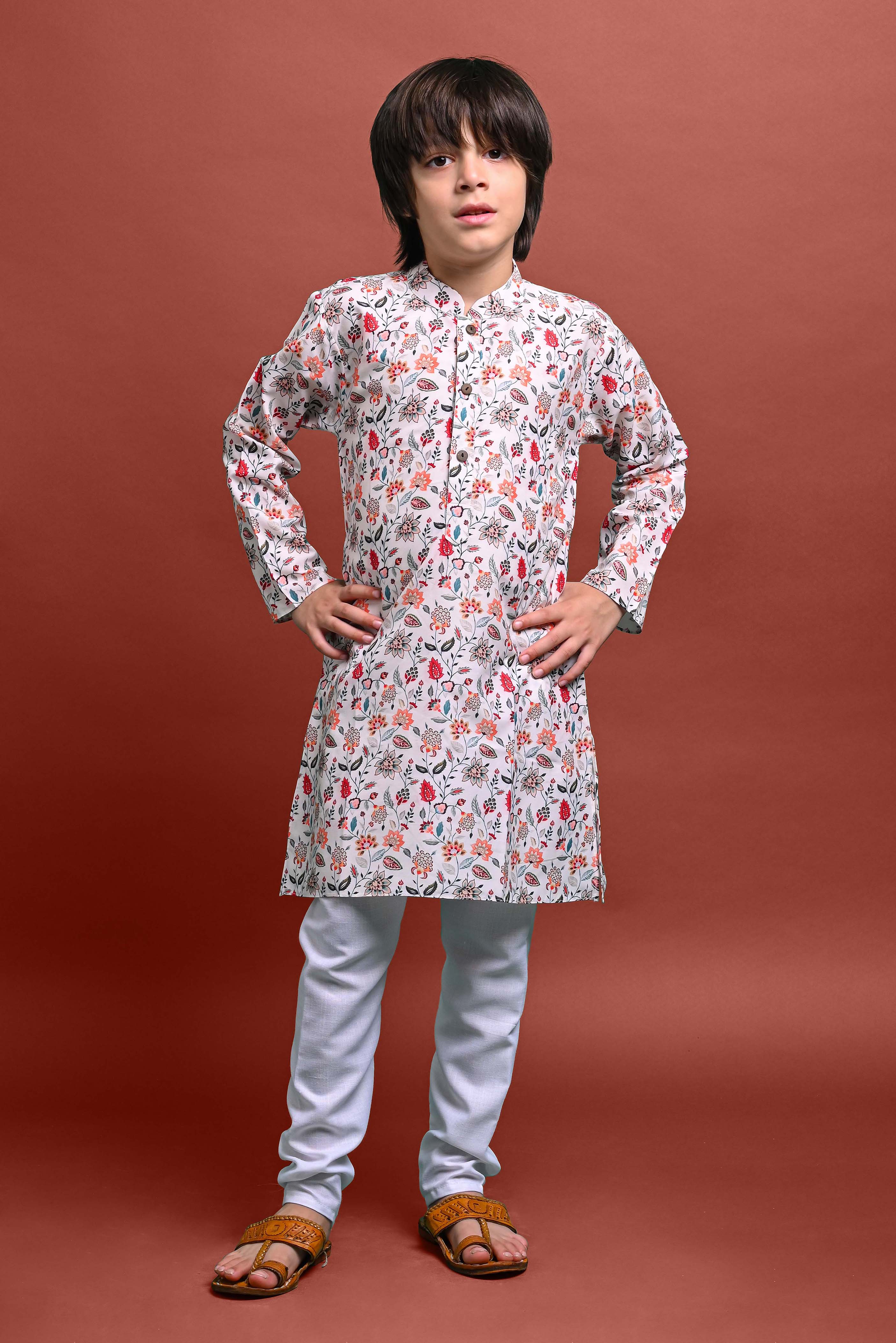 Cream Printed Kurta With Pajama Set For Boys Vesham Retails