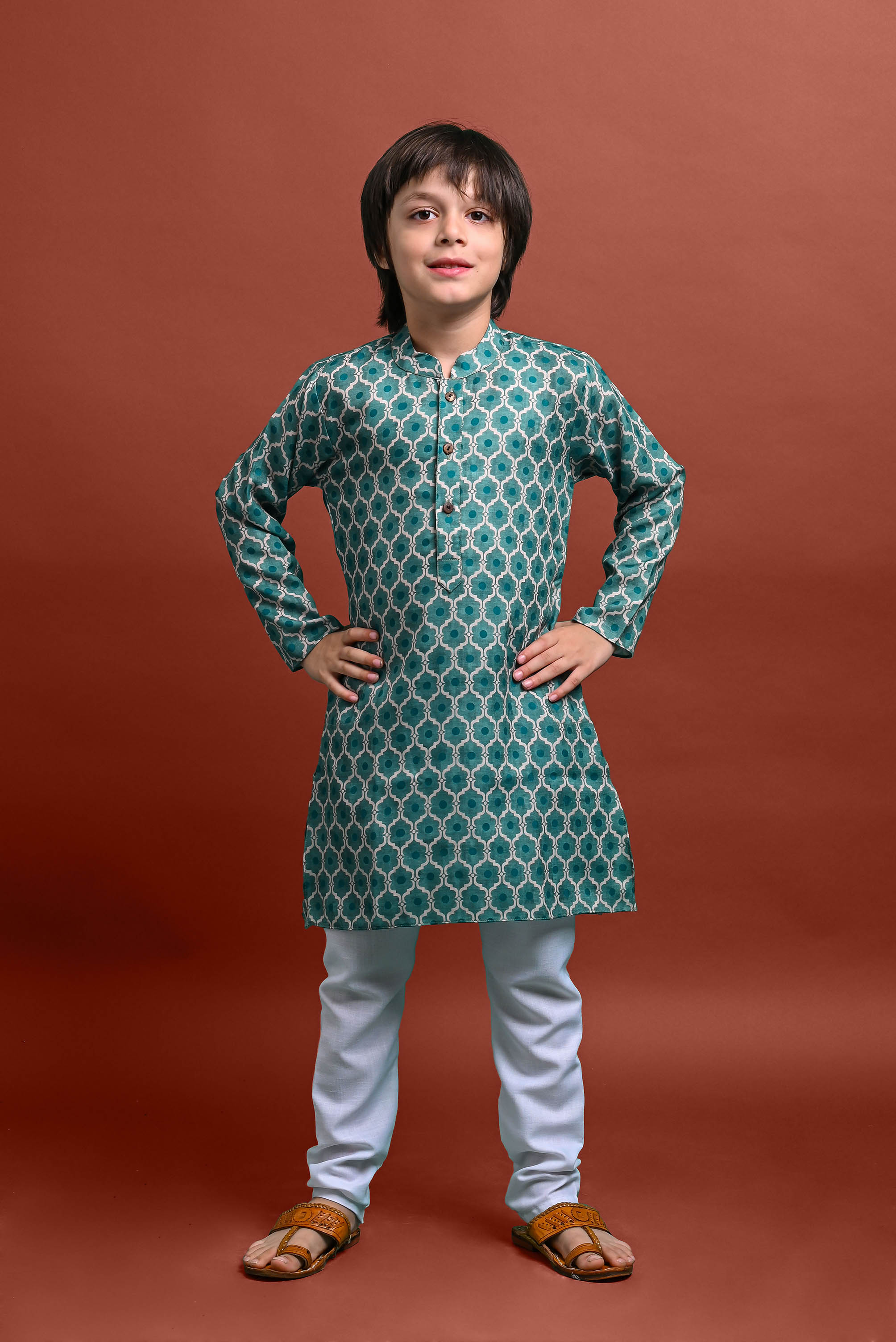 Green Printed Kurta With Pajama Set For Boys Vesham Retails