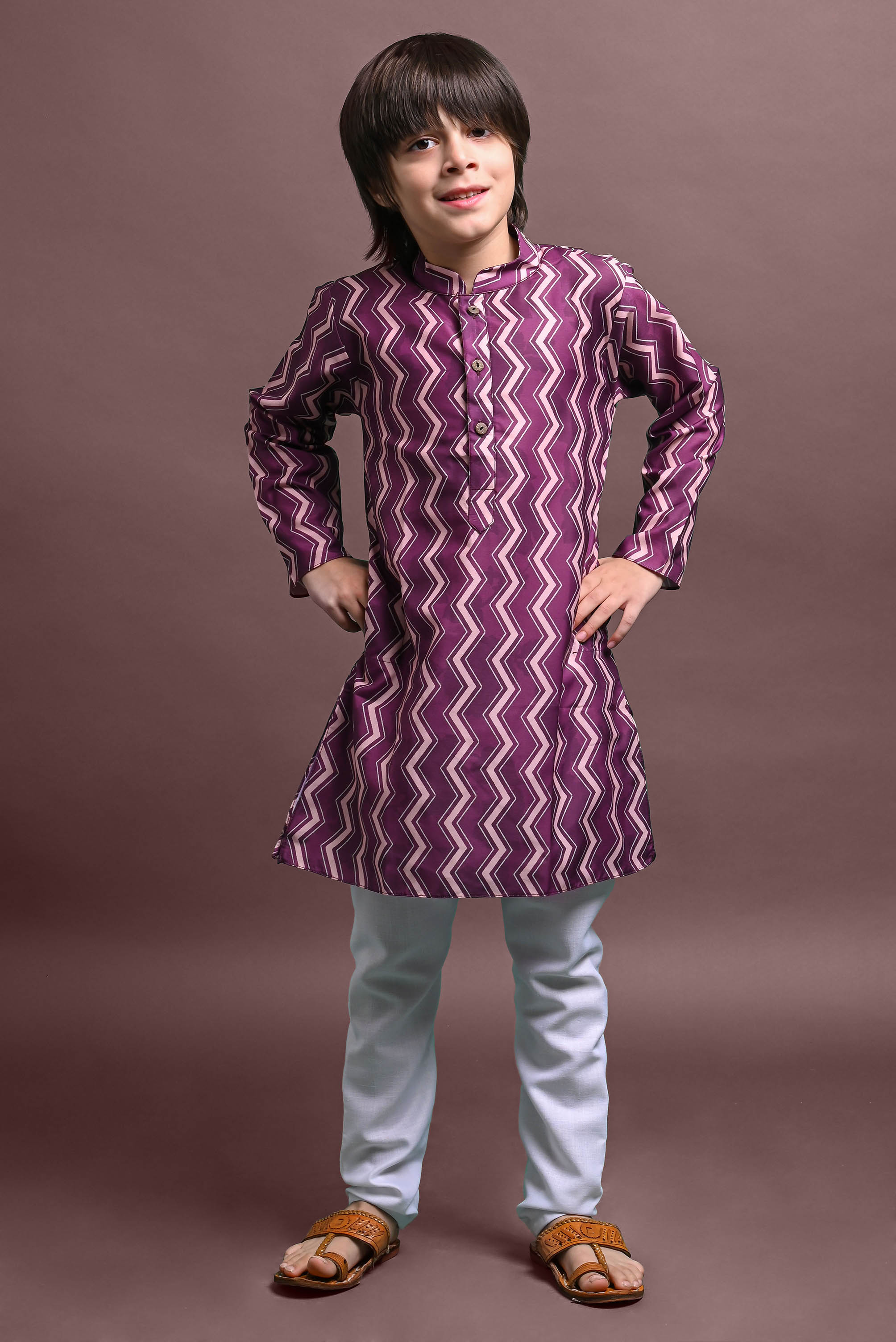 Burgundy Printed Kurta With Pajama Set For Boys Vesham Retails