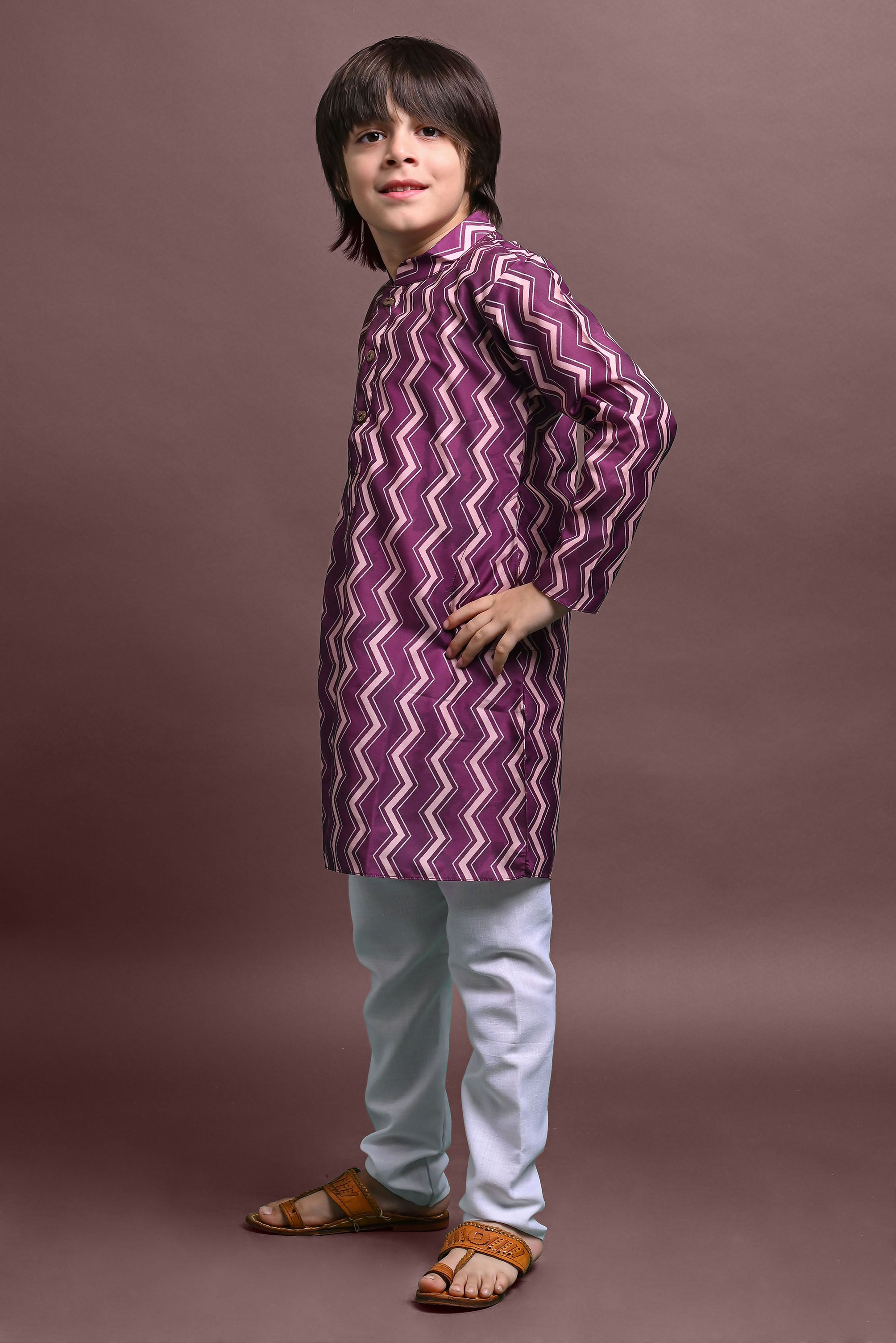 Burgundy Printed Kurta With Pajama Set For Boys Vesham Retails