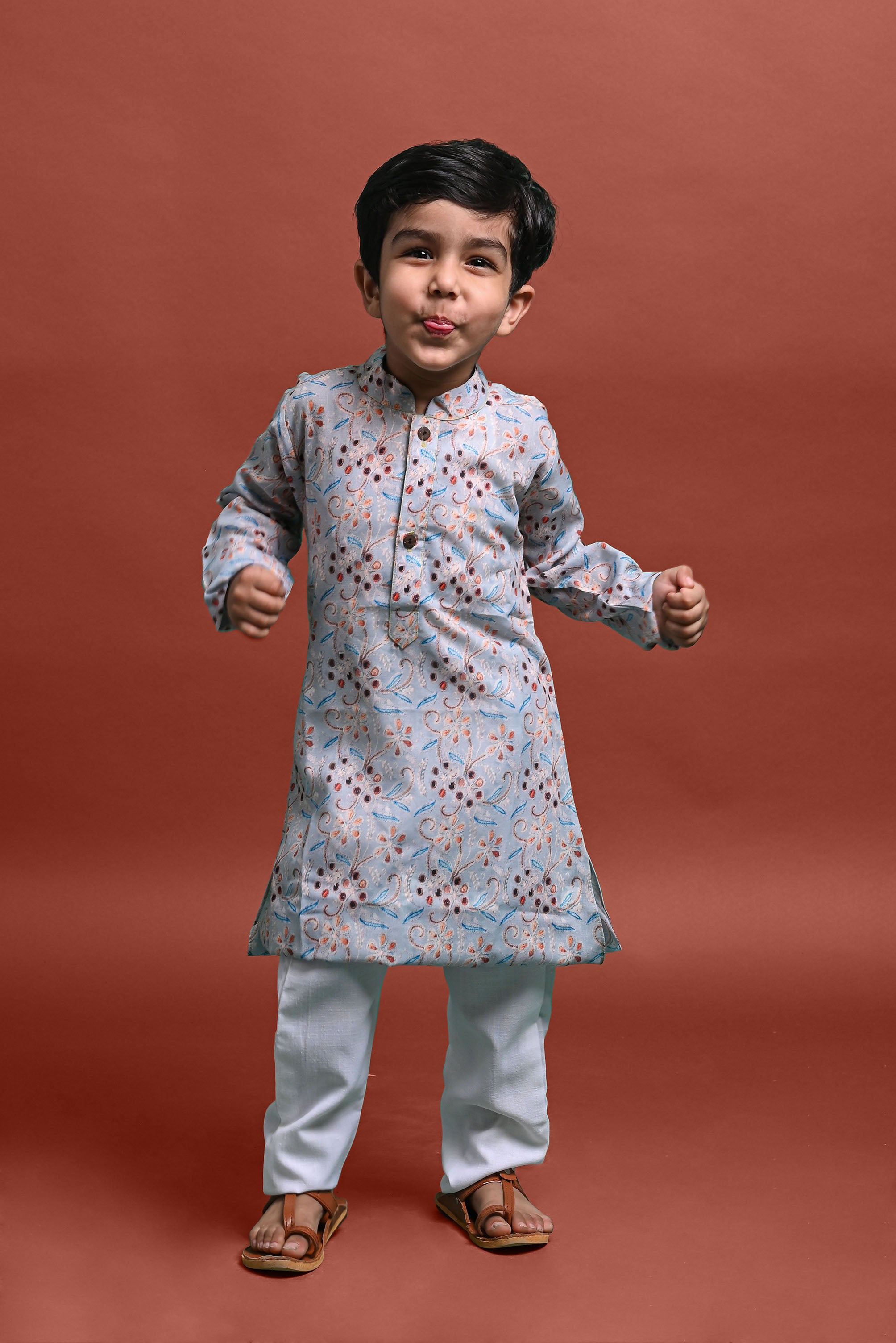 Steel Printed Kurta With Pajama Set For Boys Vesham Retails