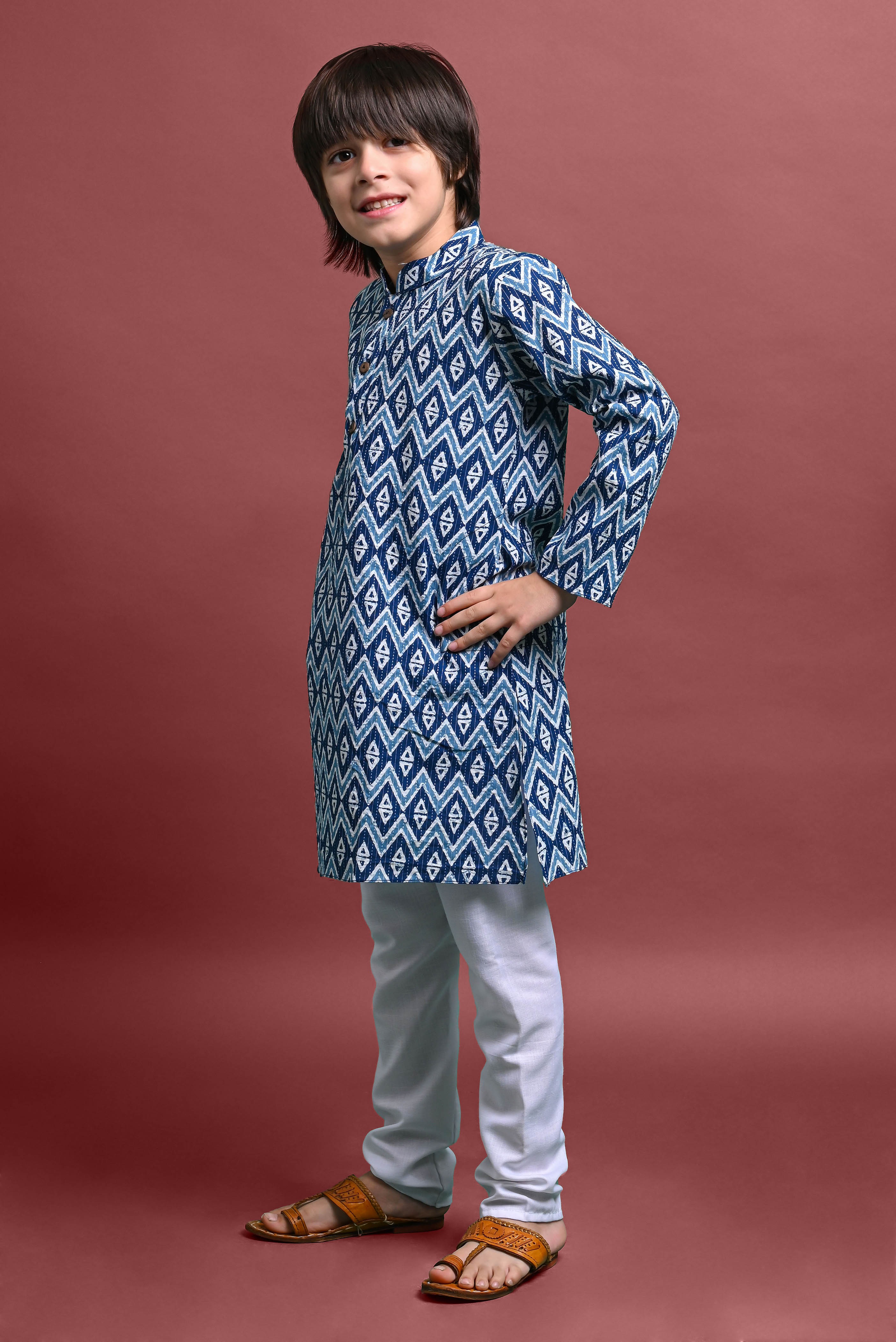 Blue Printed Kurta With Pajama Set For Boys Vesham Retails