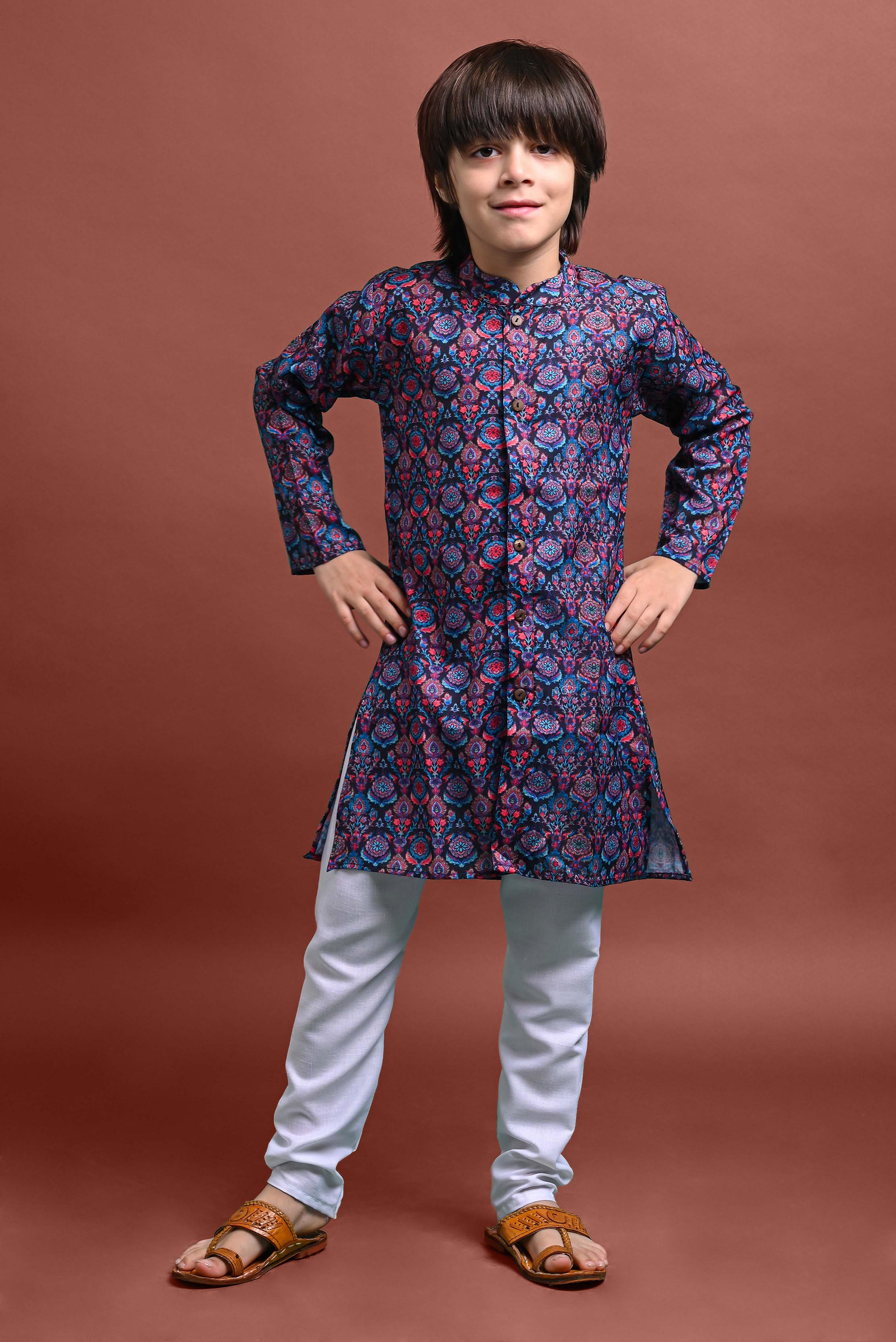 Black Printed Kurta With Pajama Set For Boys Vesham Retails