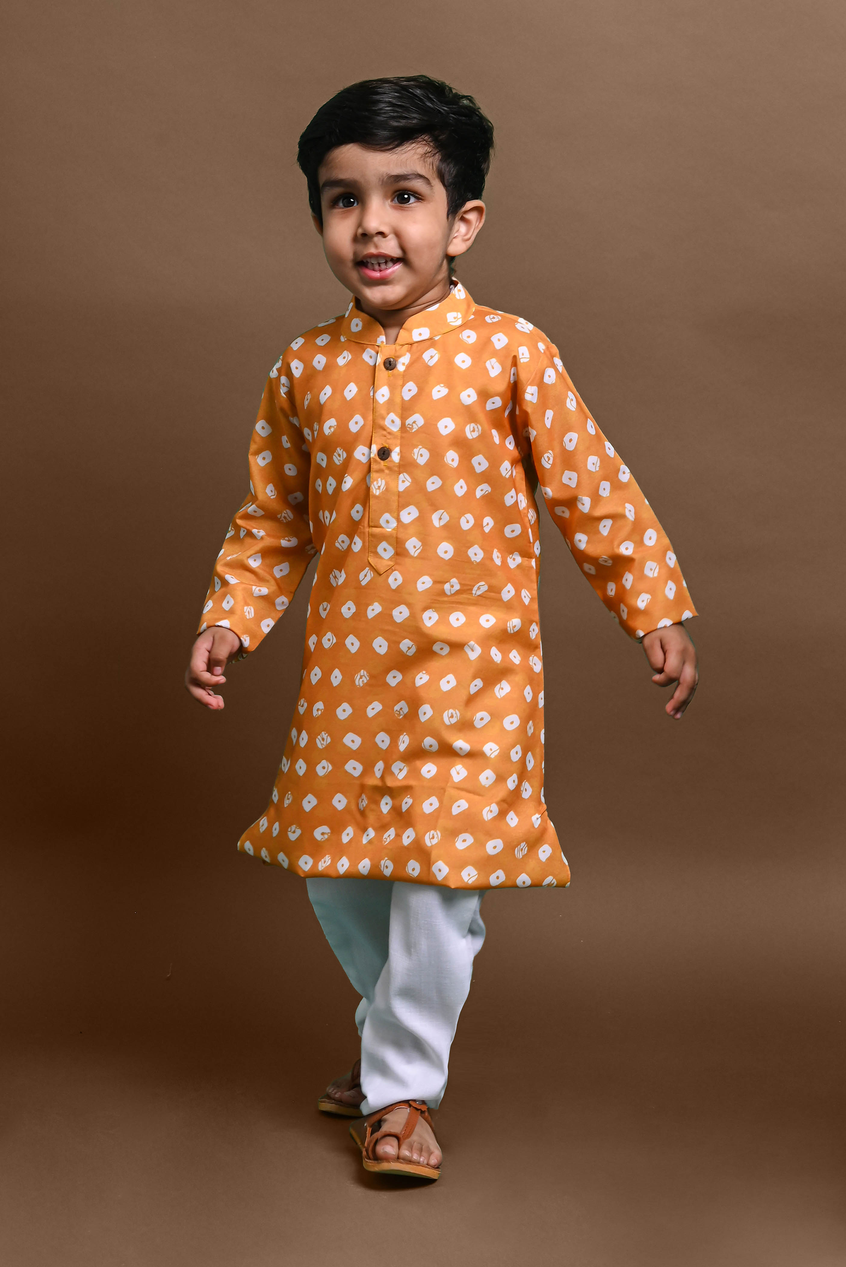 Orange Printed Kurta With Pajama Set For Boys Vesham Retails