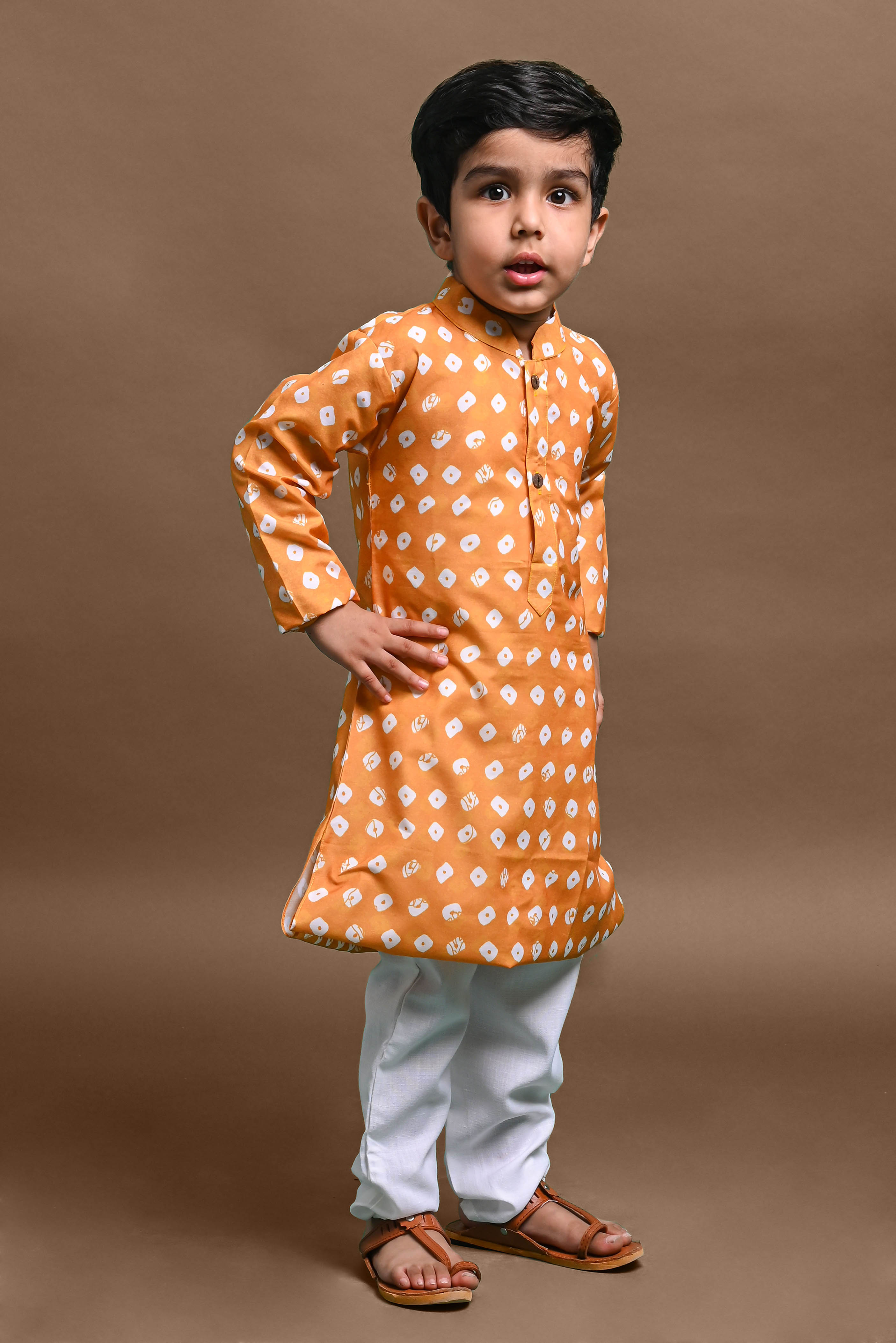 Orange Printed Kurta With Pajama Set For Boys Vesham Retails